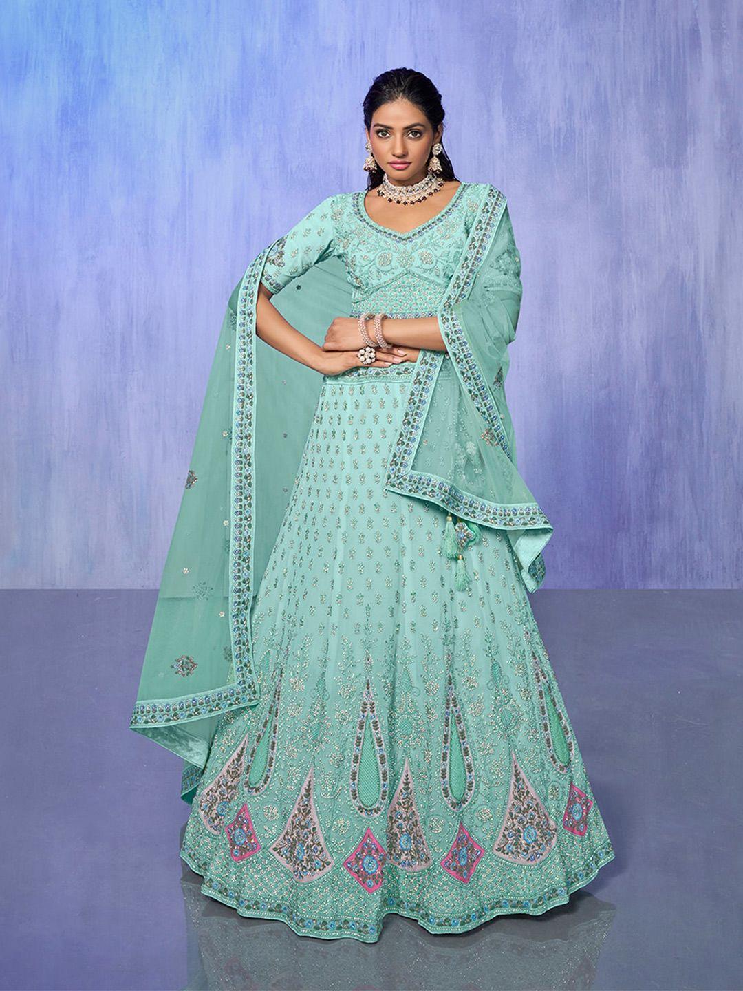 fusionic embroidered thread work semi-stitched lehenga choli with dupatta