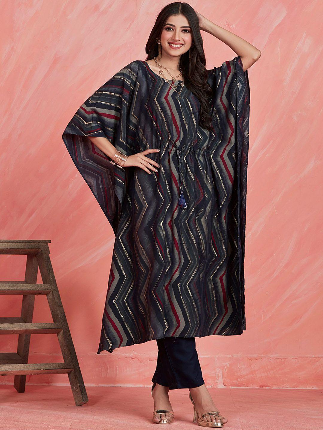 sangria foil-printed kaftan kurta with trouser