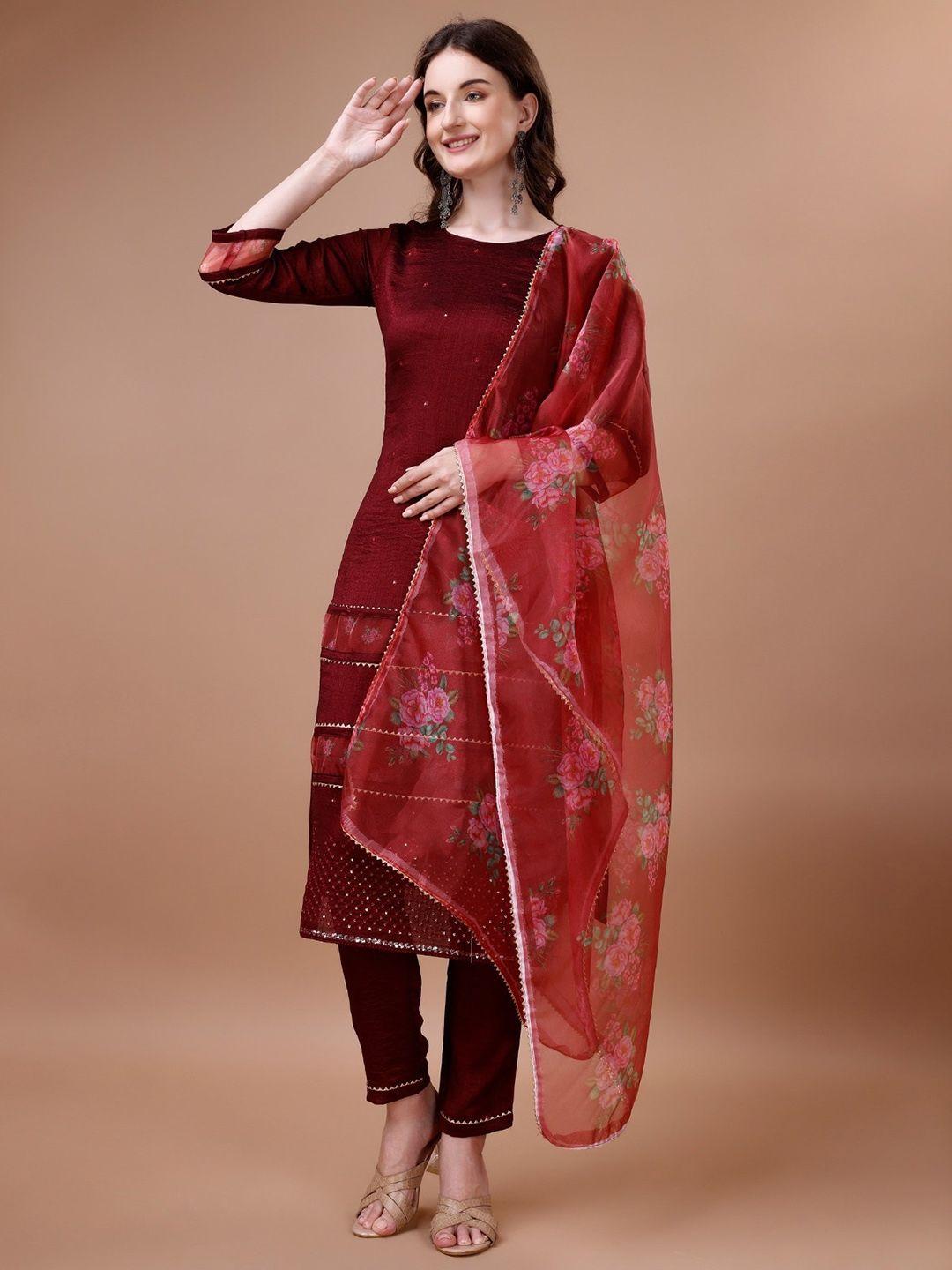 worivoc floral printed regular gotta patti kurta with trousers & dupatta