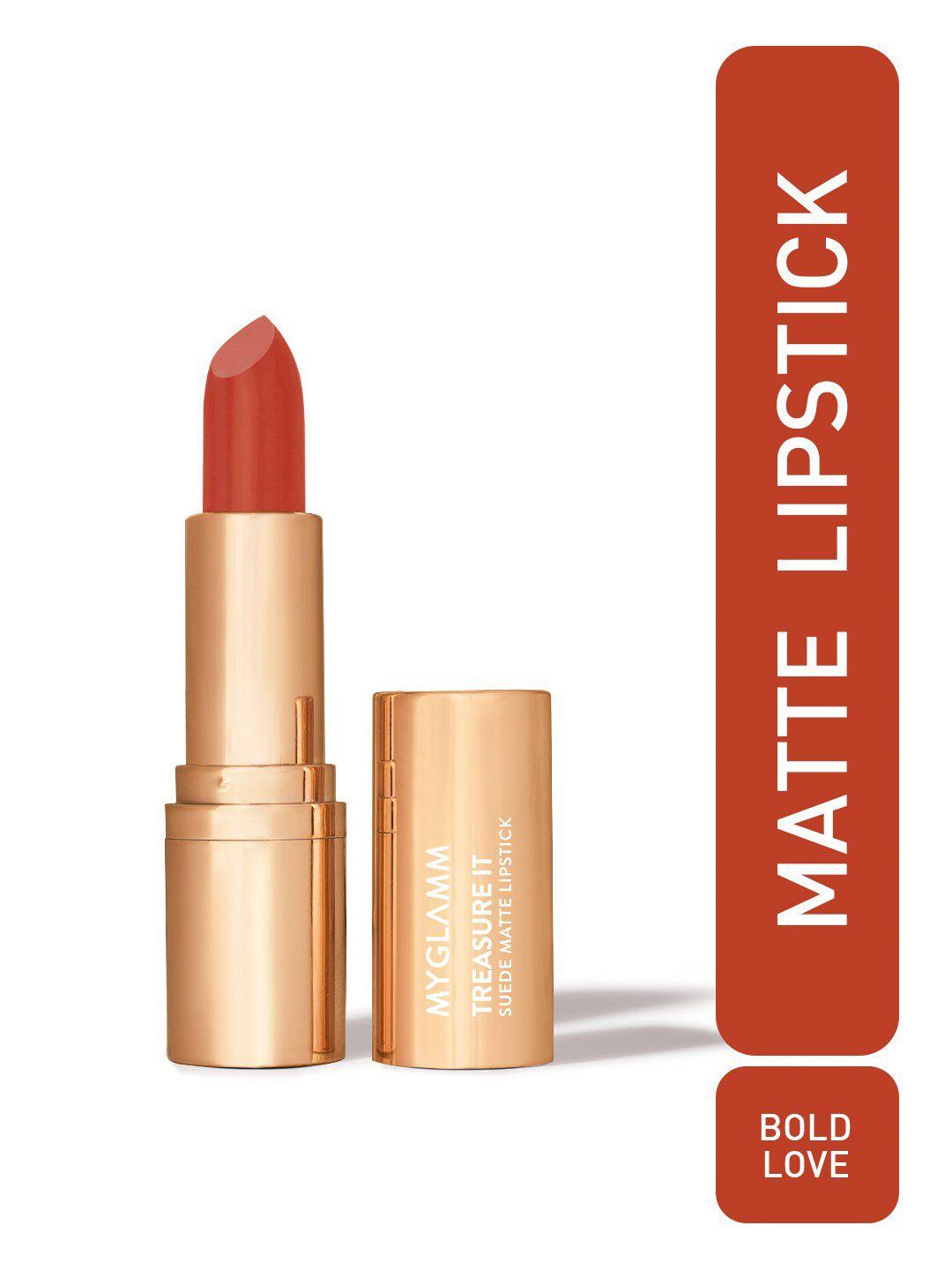 myglamm treasure it suede long wear matte lipstick with vitamin e - bold love 08