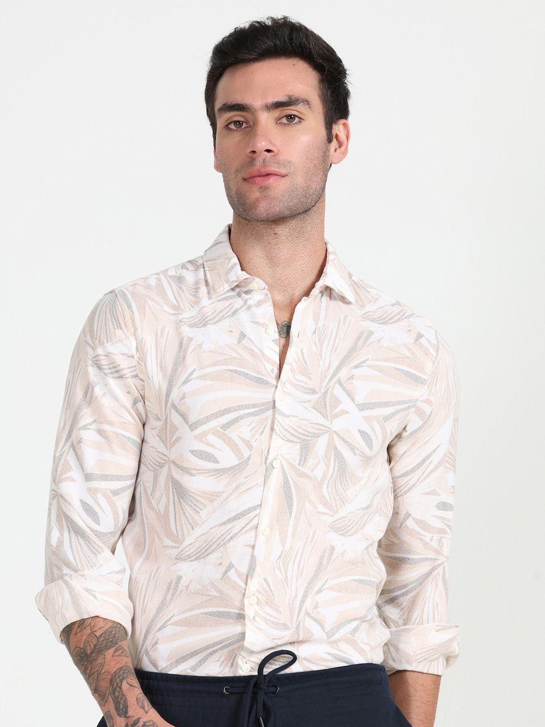 poe abstract printed smart slim fit opaque cotton casual shirt