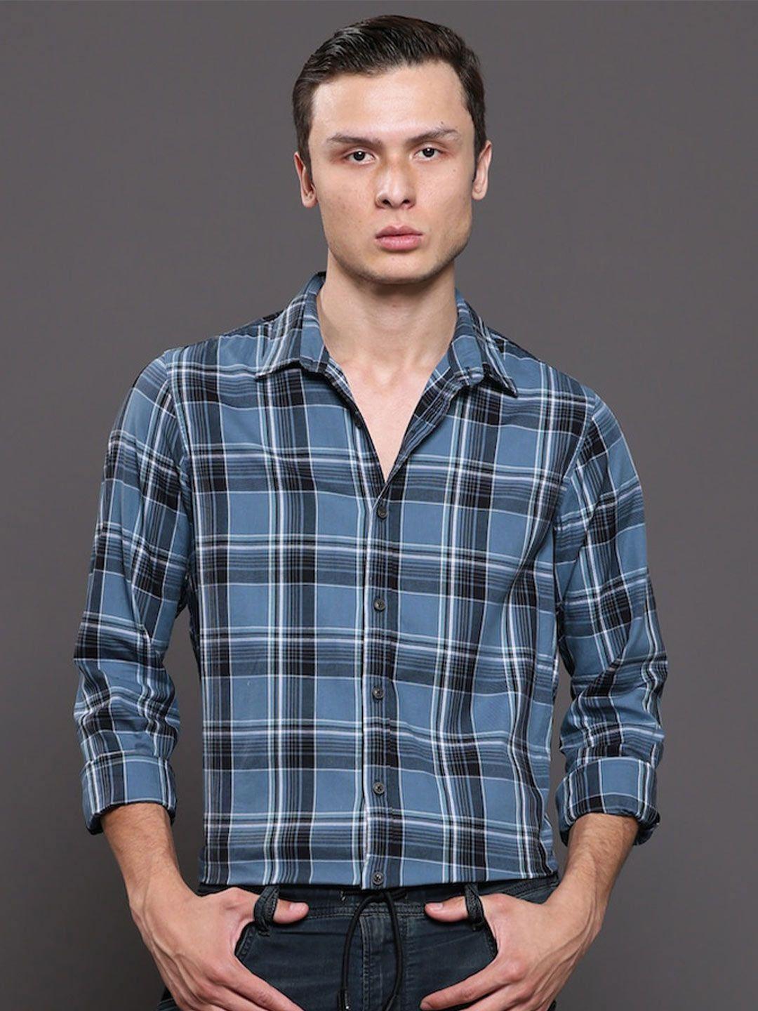 poe smart slim fit tartan checks pure cotton casual shirt