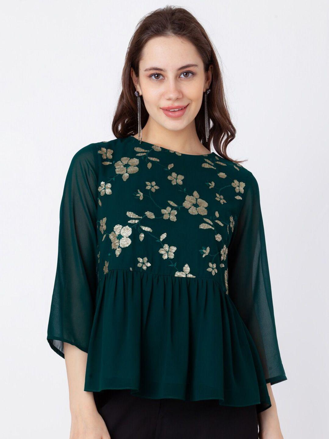 zink london floral embellished sequined a-line top