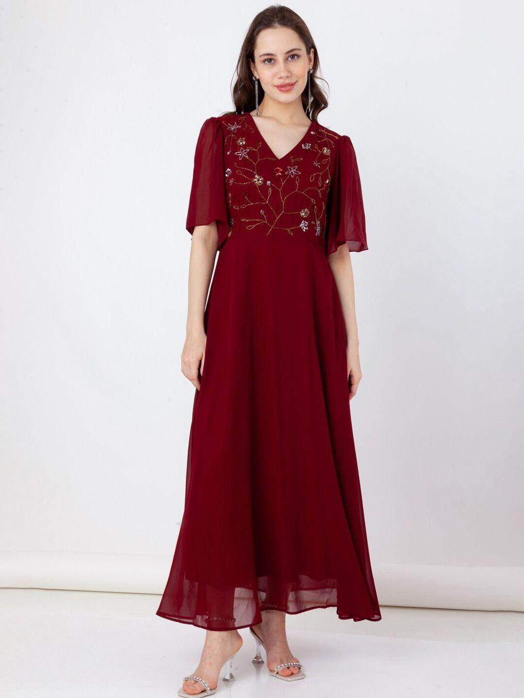 zink london sequined flared sleeves maxi dress