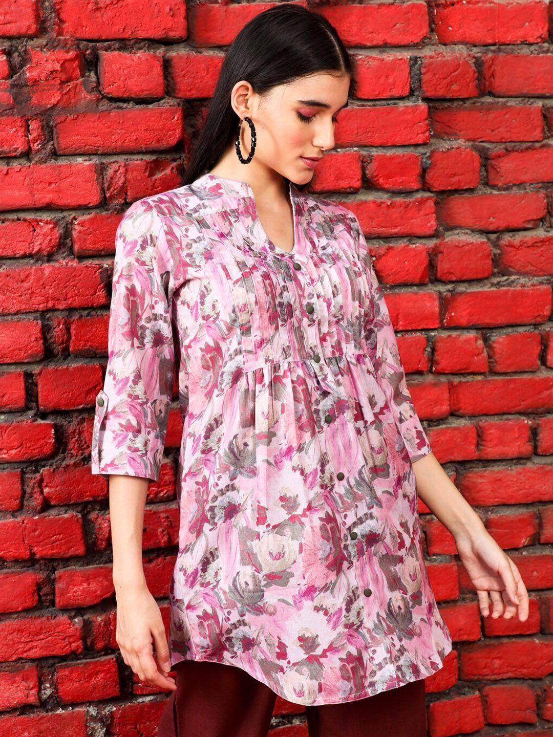 jaipur kurti abstract printed mandarin collar a-line kurti