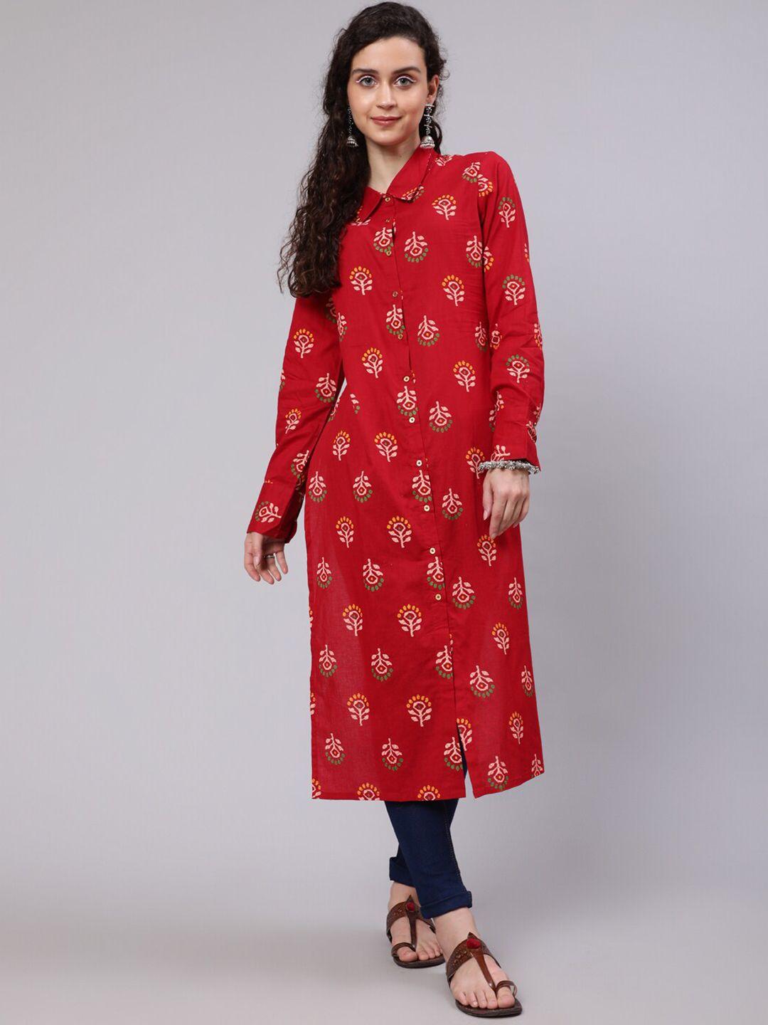 aks ethnic motifs printed shirt collar kurta