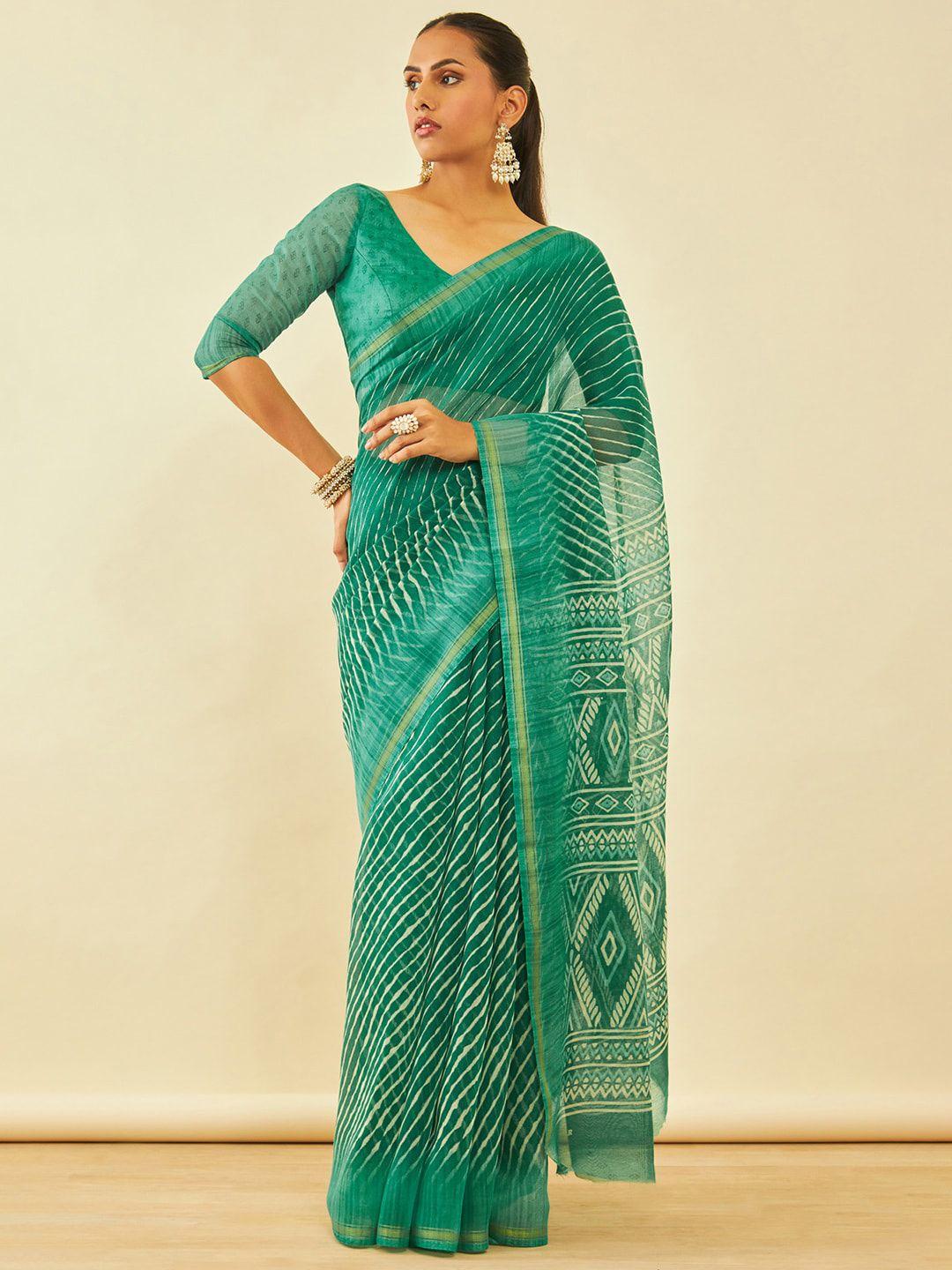 soch leheriya printed zari chanderi saree