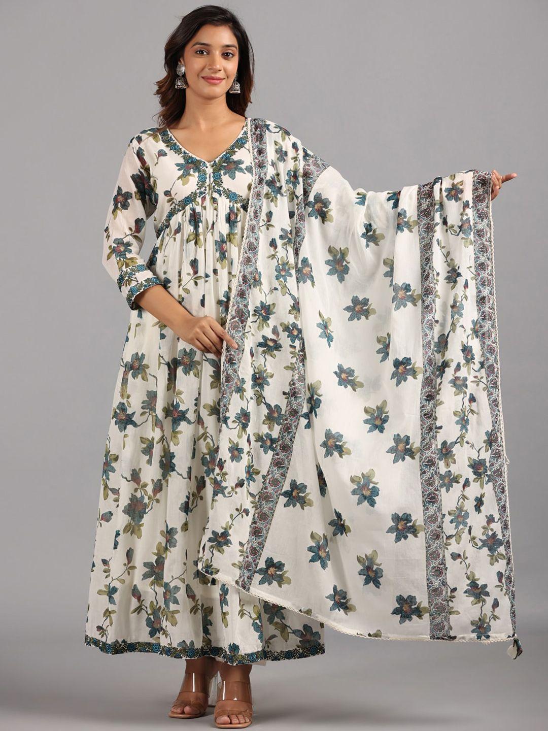 amchoor floral printed empire sequinned kurta with trousers & dupatta