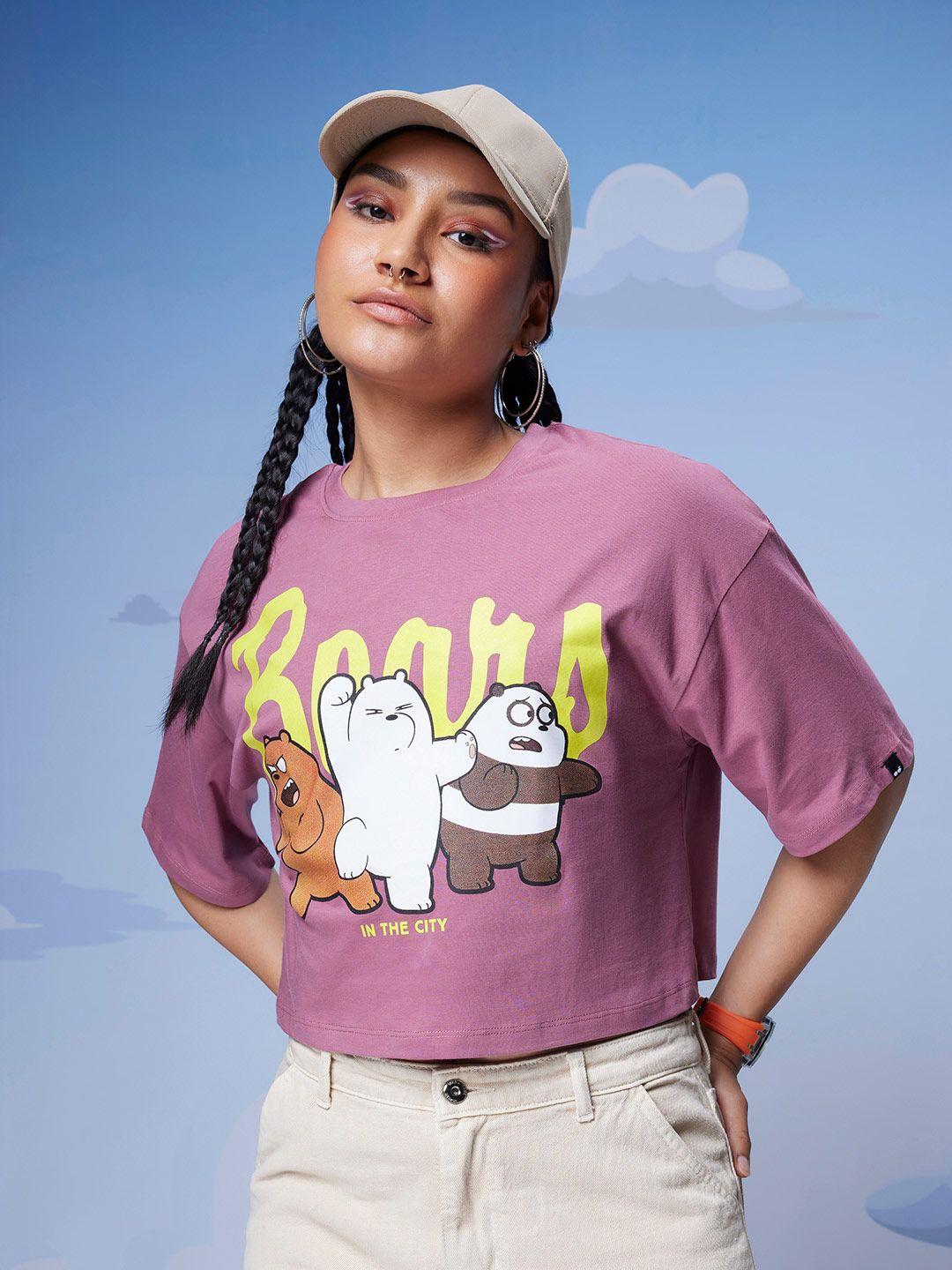 bewakoof we bare bears printed pure cotton crop top