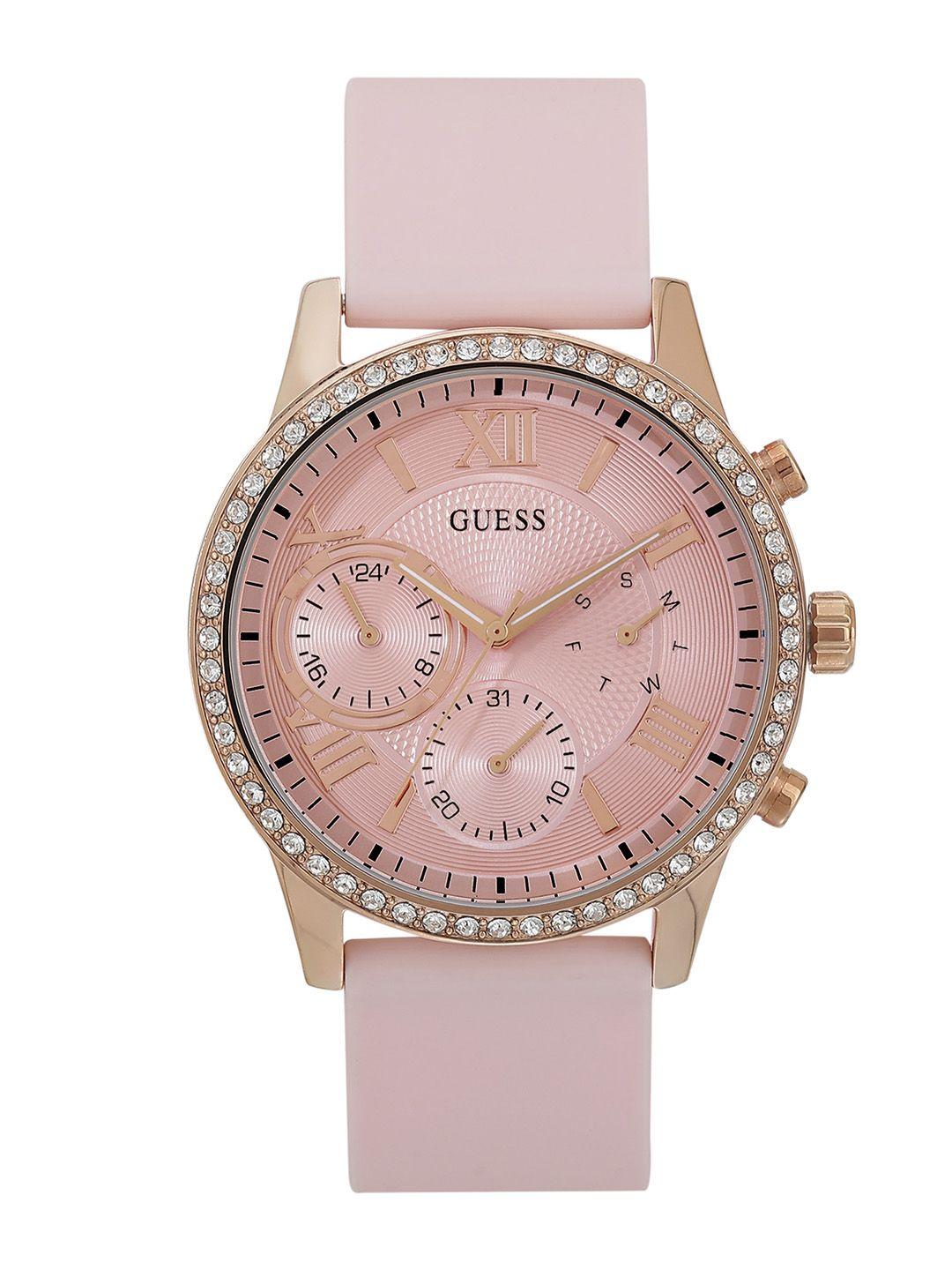 guess women embellished stainless steel straps analogue watch u1135l2m