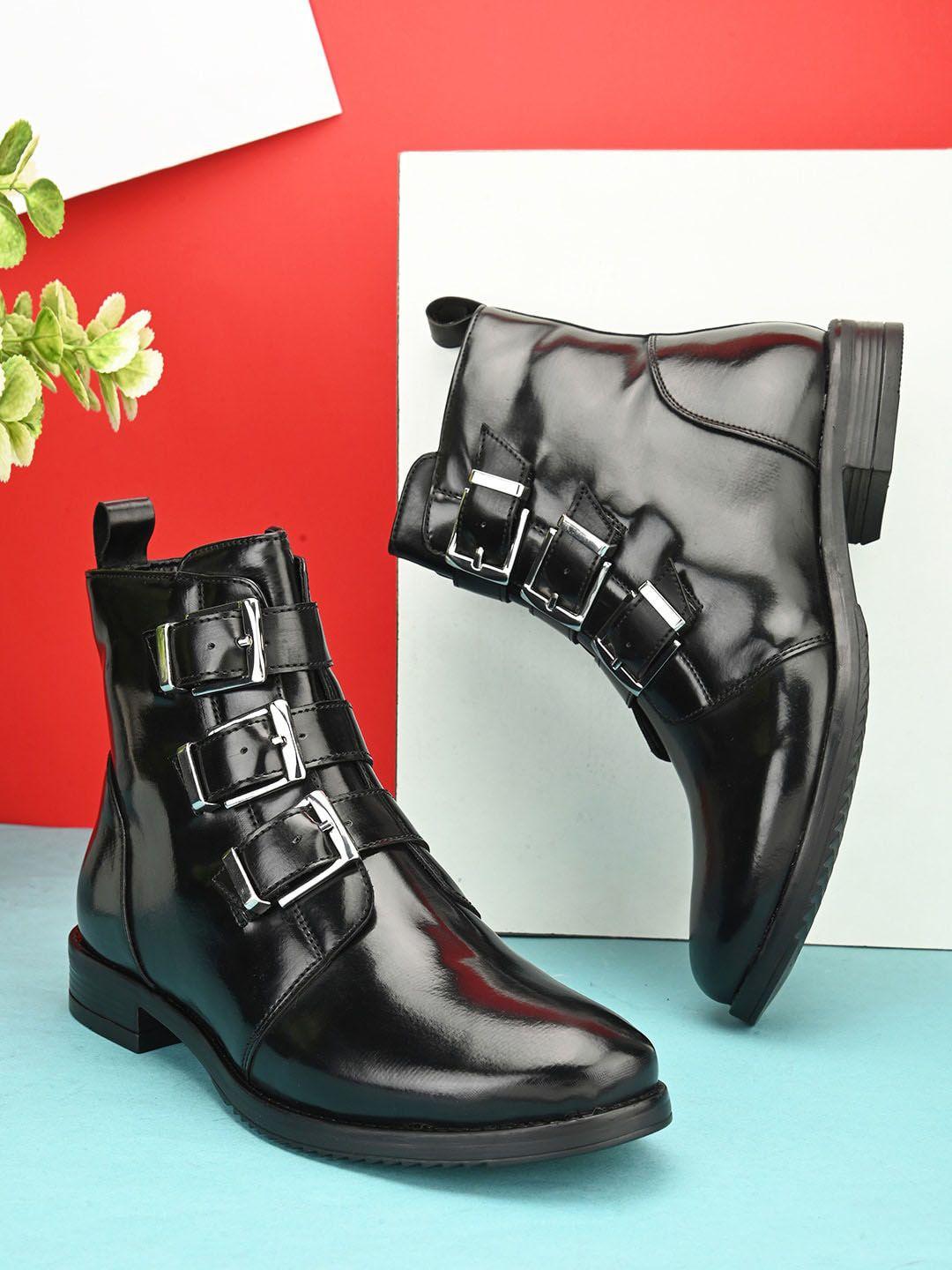 alleviater women buckled mid top chunky boots