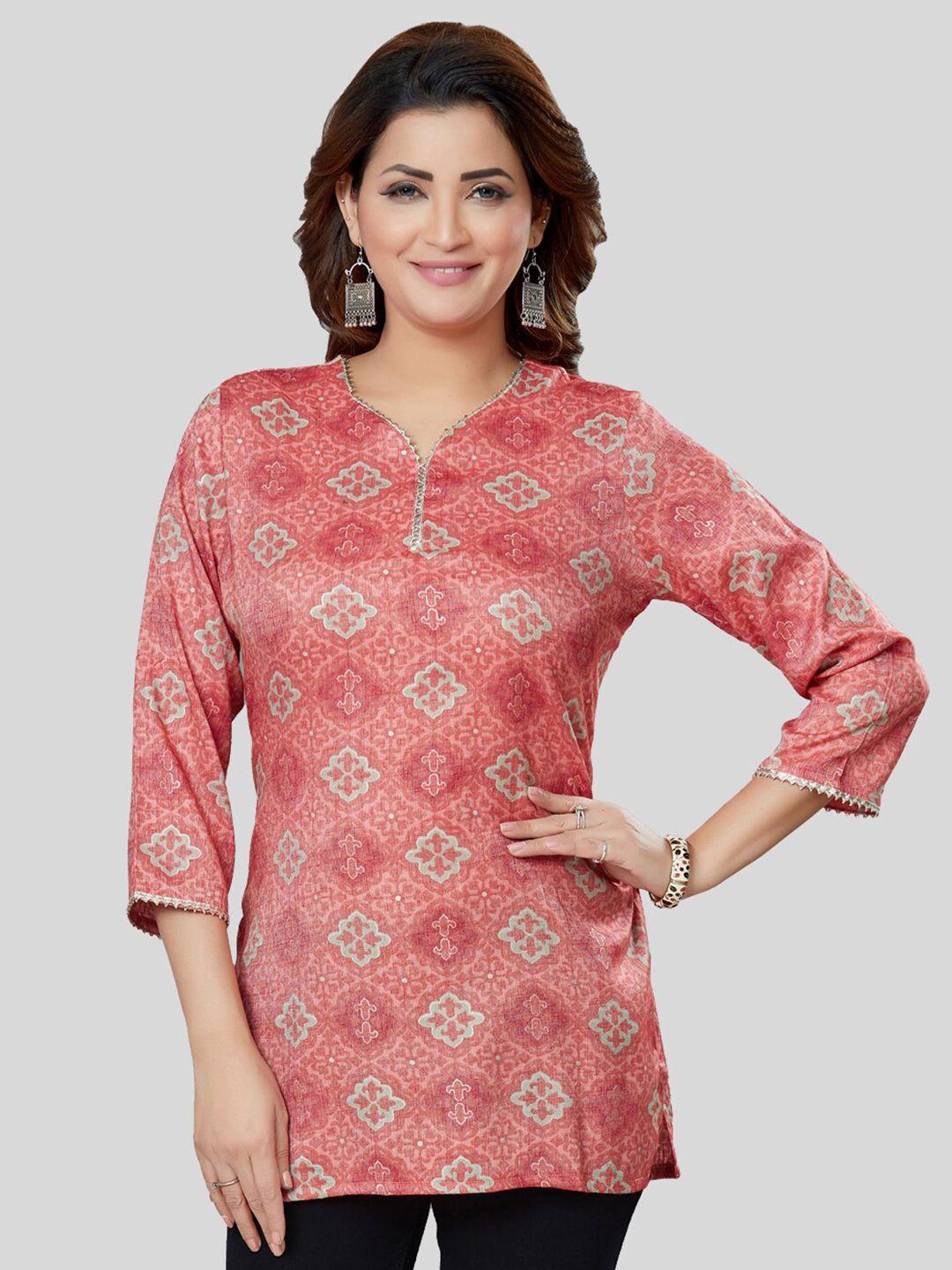 saree swarg ethnic motifs printed v-neck kurti