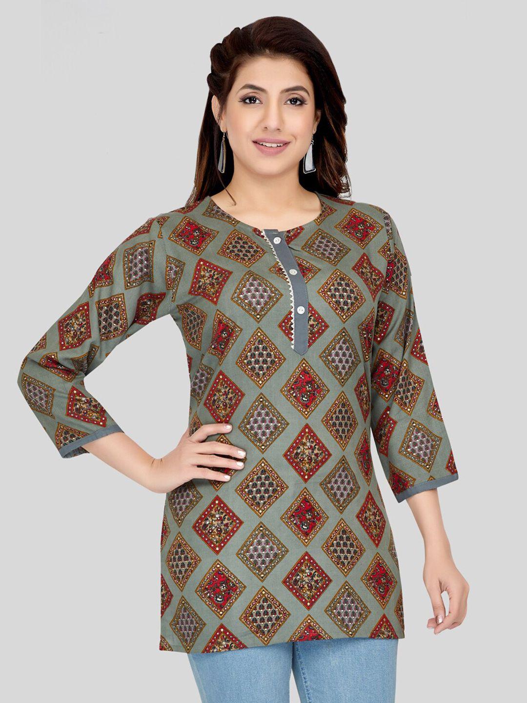 saree swarg ethnic motifs printed a-line kurti