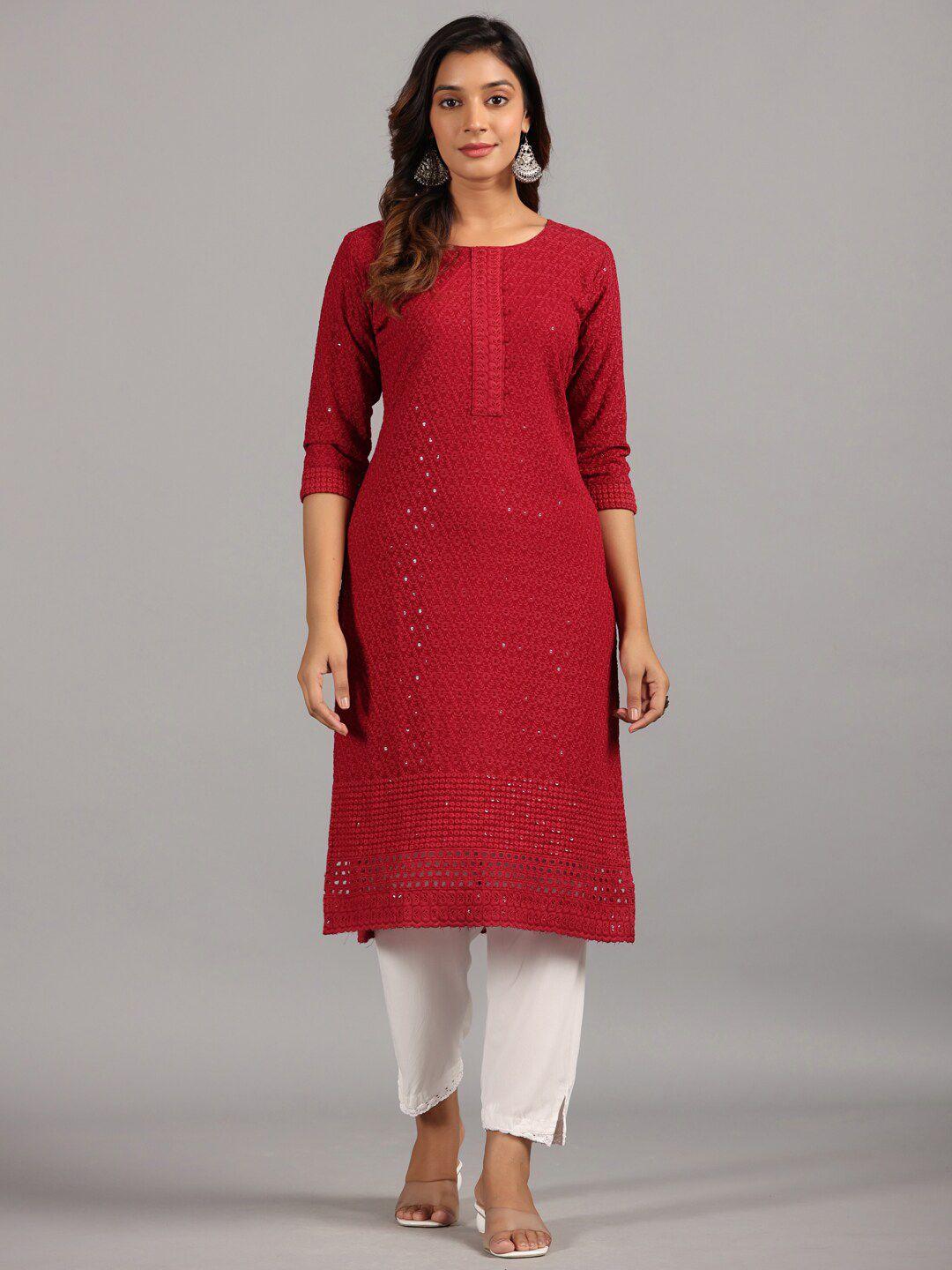 amchoor ethnic motifs embroidered straight kurta