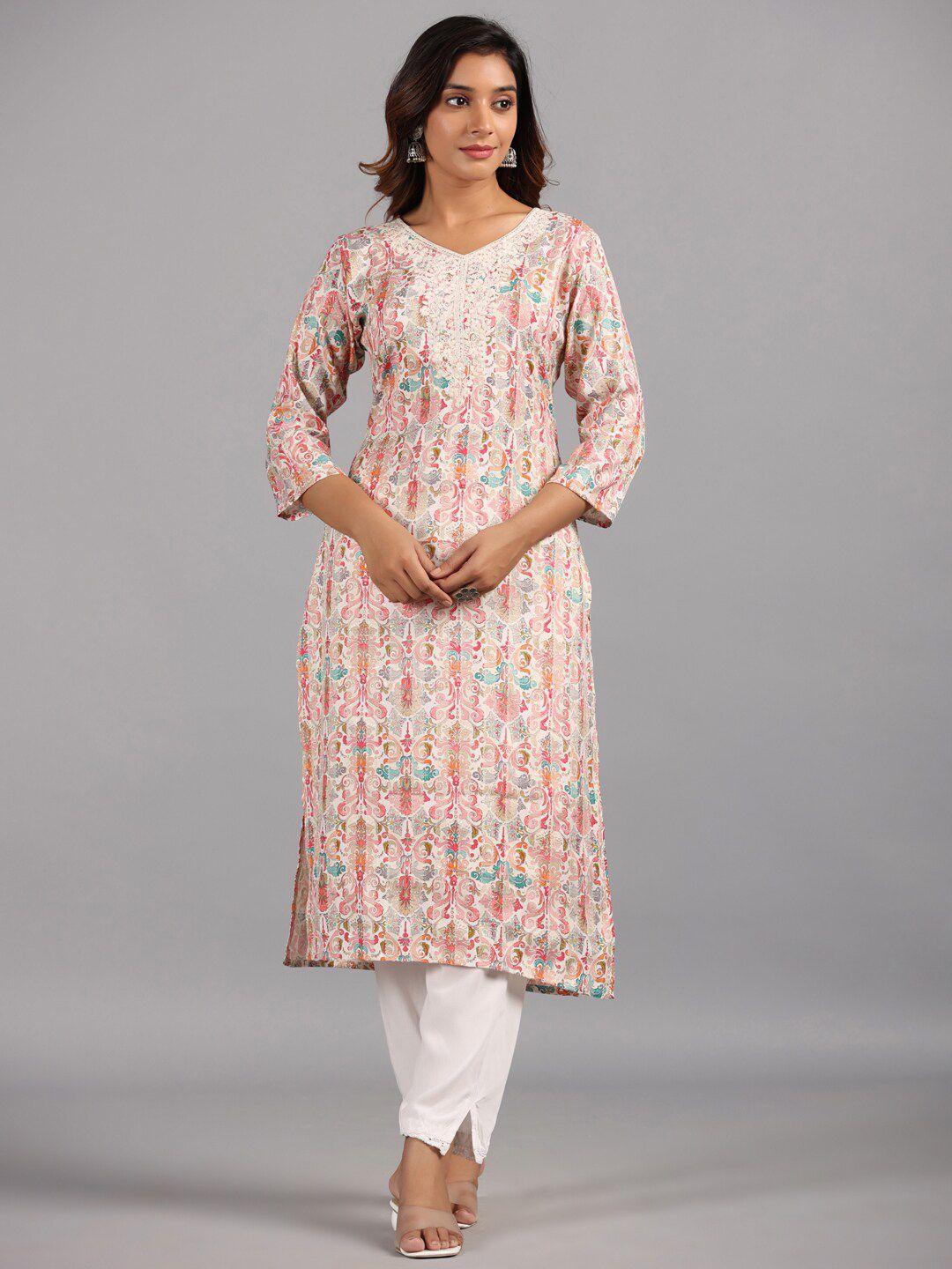 amchoor floral printed cotton straight kurta