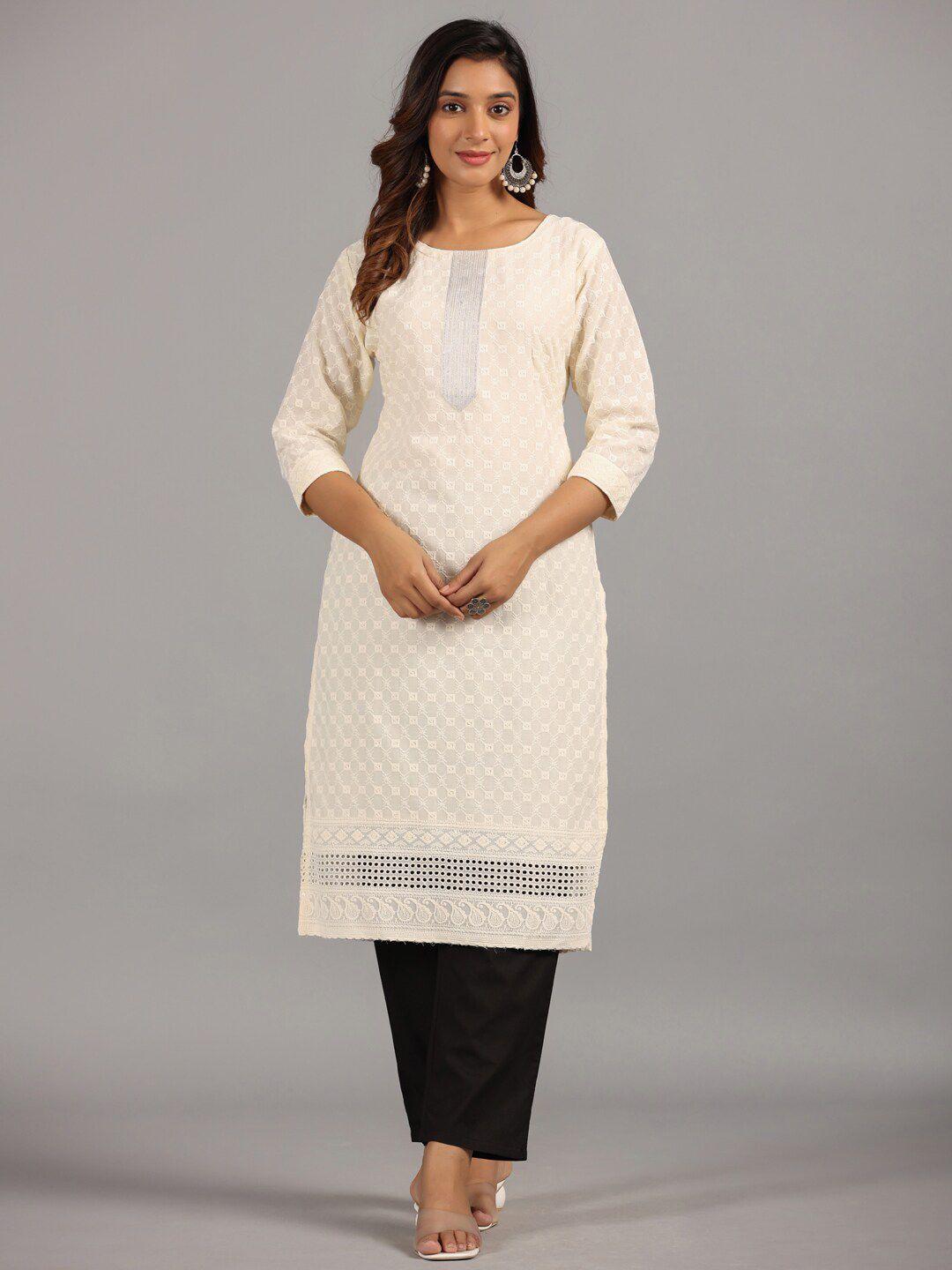 amchoor geometric embroidered straight georgette kurta