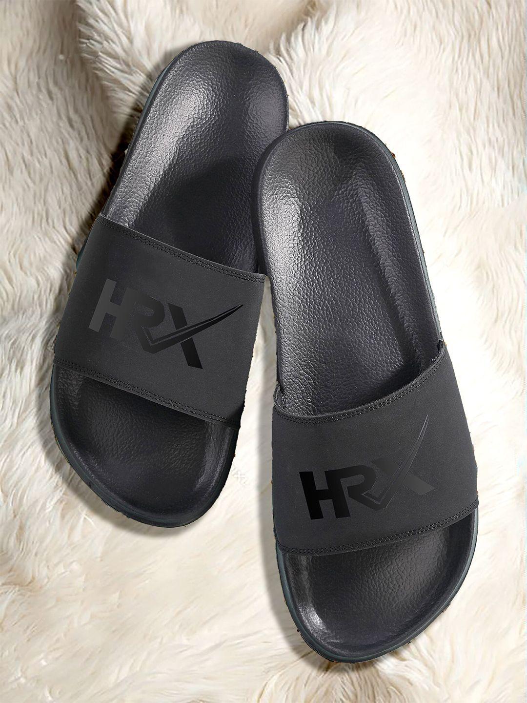 hrx by hrithik roshan women black printed sliders