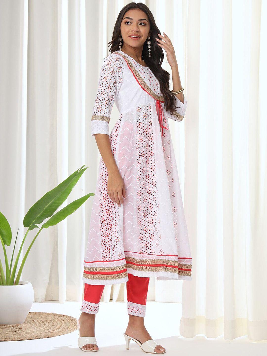 heeposh schiffli self design schiffli kurta with trousers & dupatta