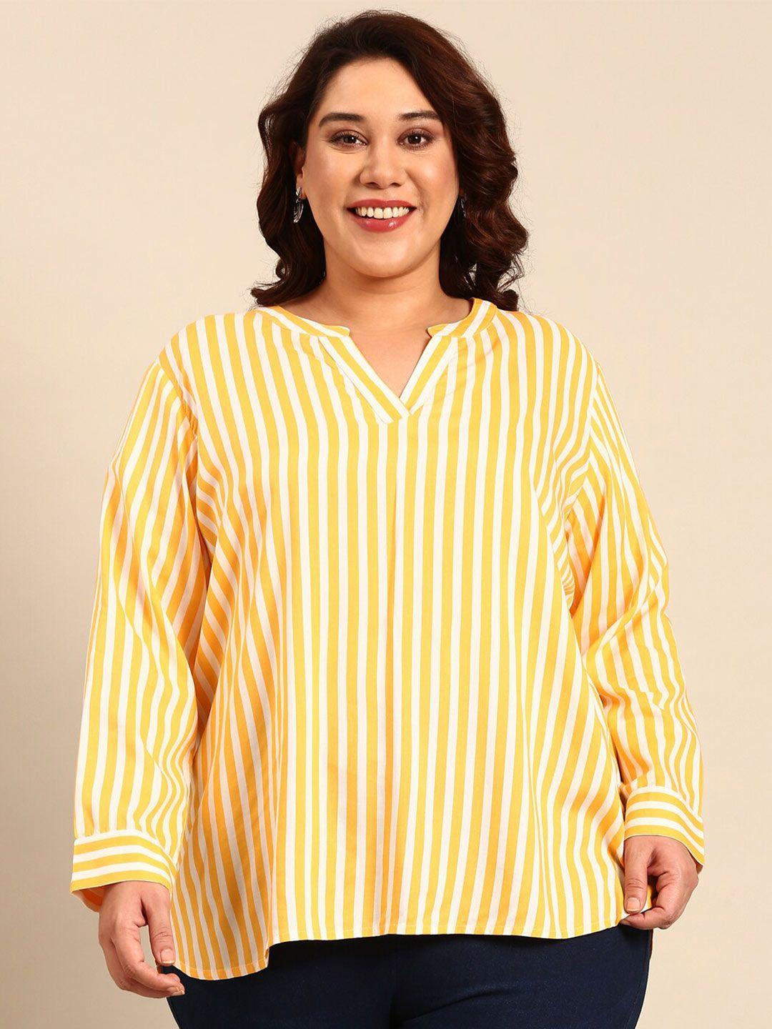 the pink moon plus size vertical striped mandarin collar cuffed sleeve regular top