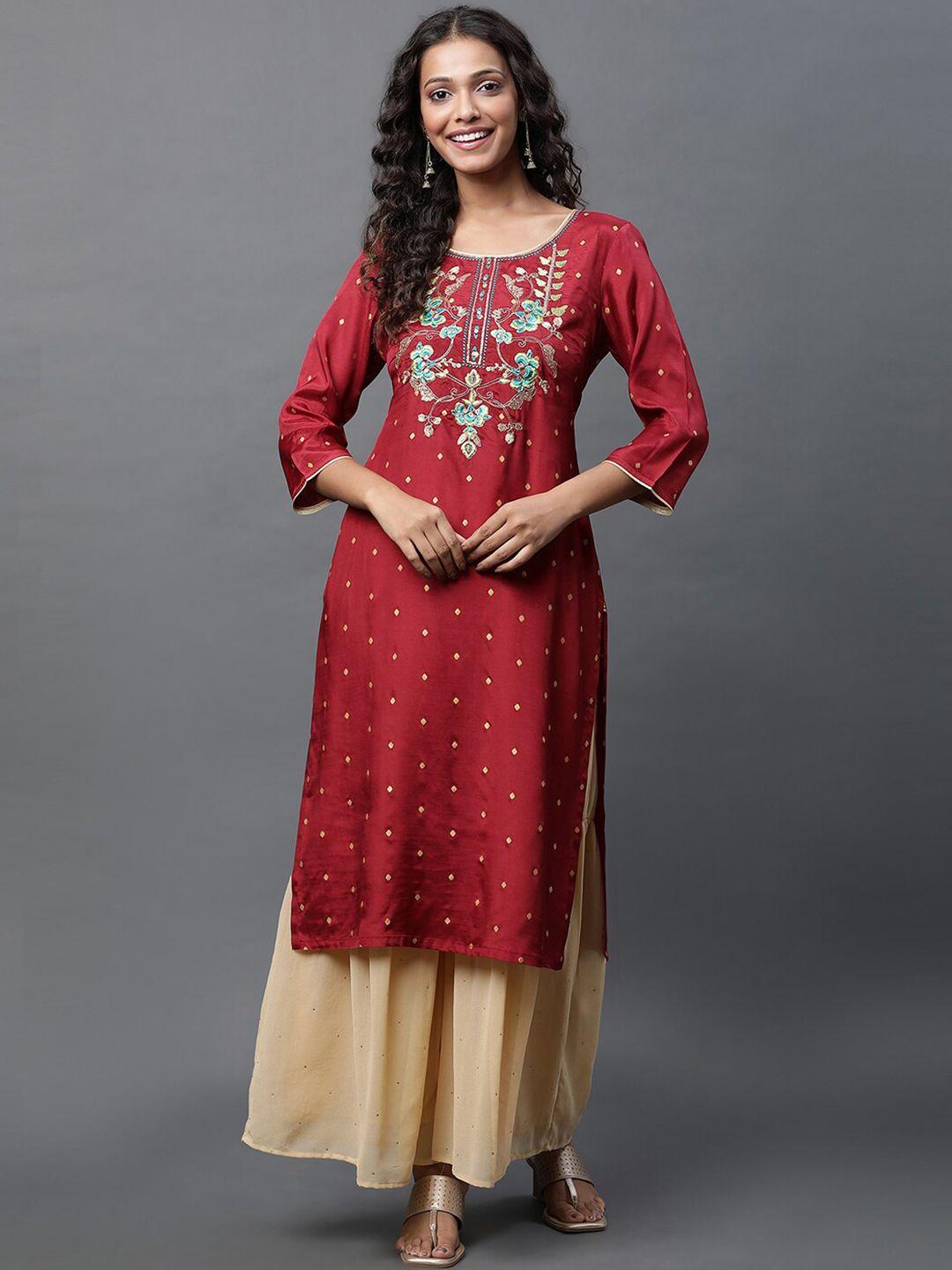 aurelia floral embroidered straight kurta