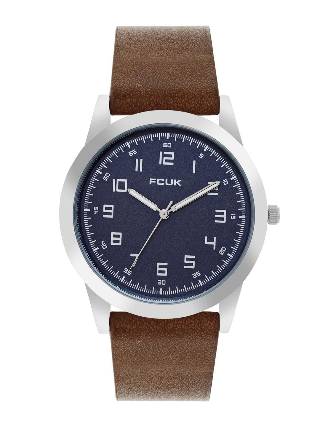 fcuk men leather straps analogue watch fk00017b