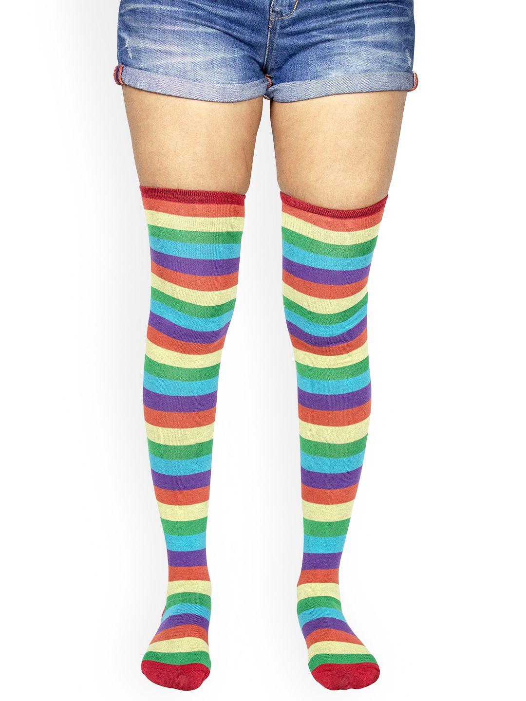 baesd women striped thigh-high stocking