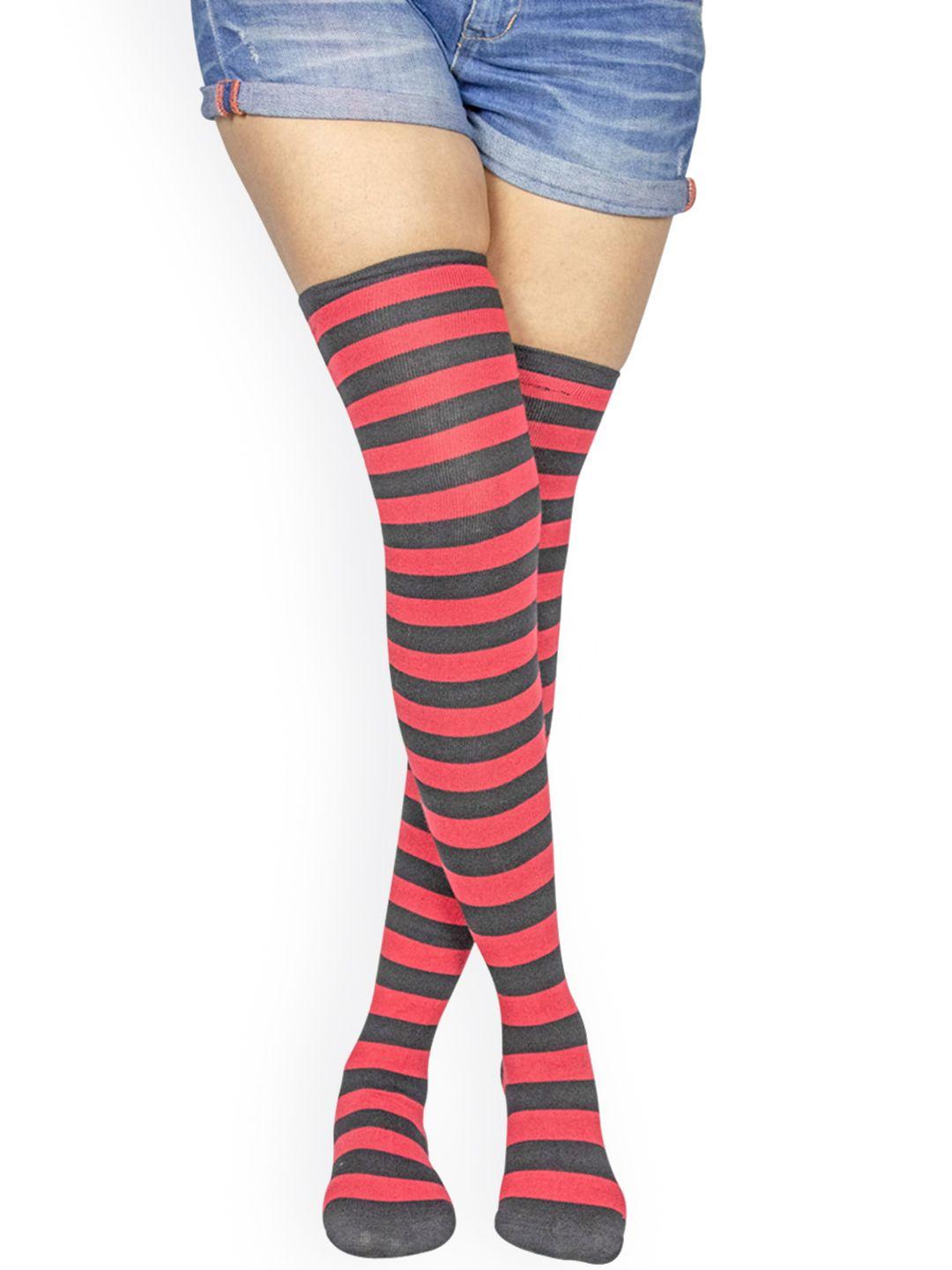 baesd striped thigh-high stocking