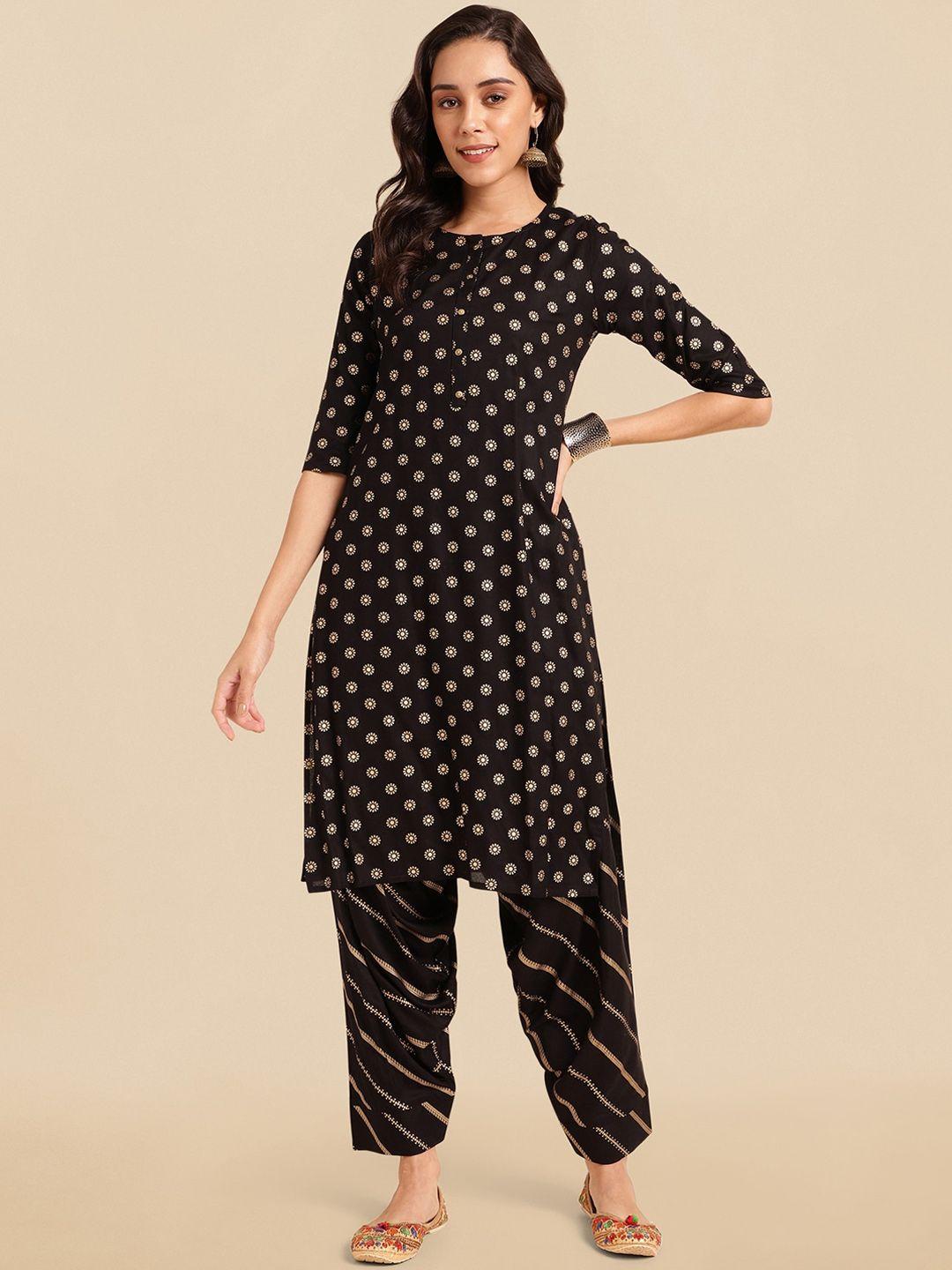 mirchi fashion black ethnic motifs printed regular kurta with dhoti pants