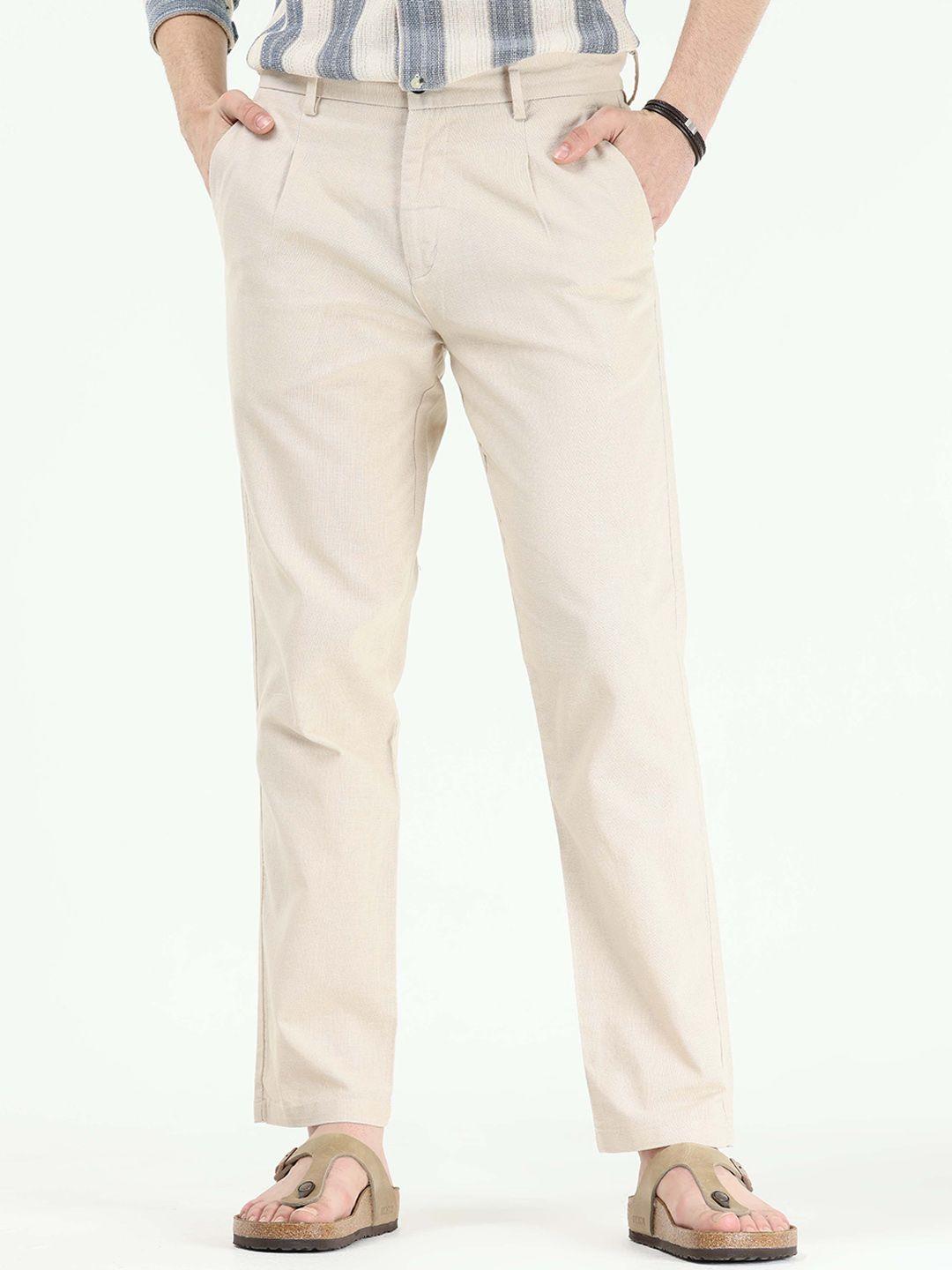 tailoraedge men tailored mid-rise slim fit cotton trousers