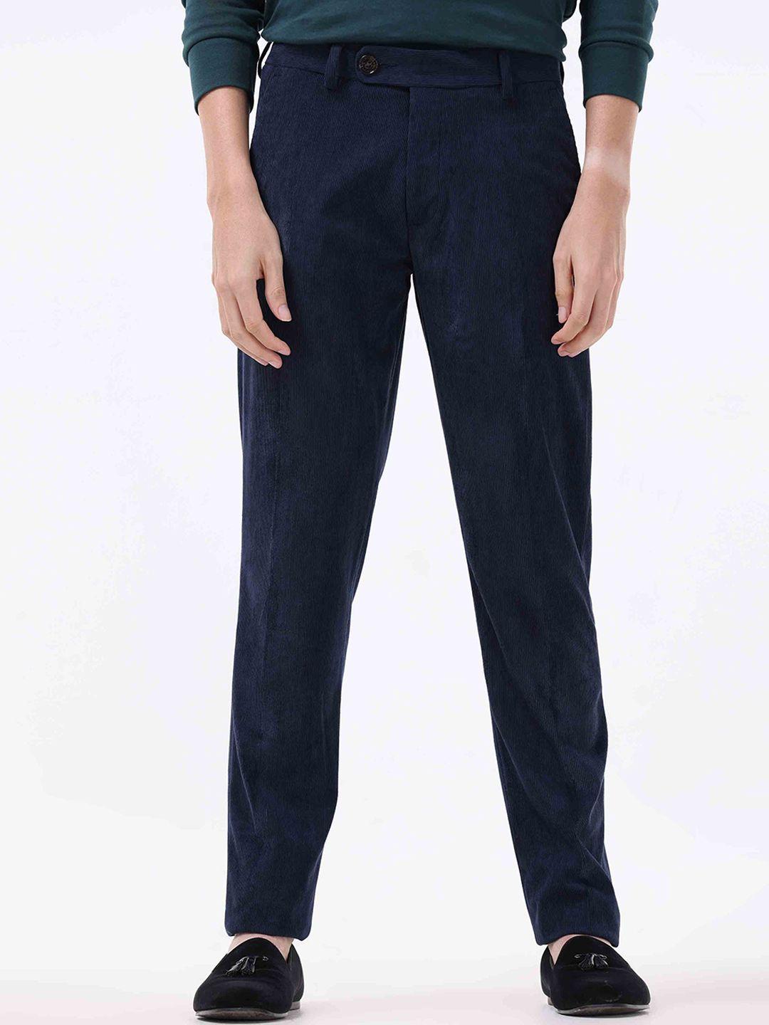 tailoraedge men tailored mid-rise slim fit cotton trousers