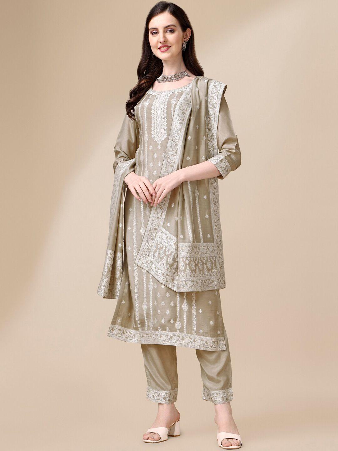 seerat ethnic motifs woven design thread work kurta with trousers & with dupatta