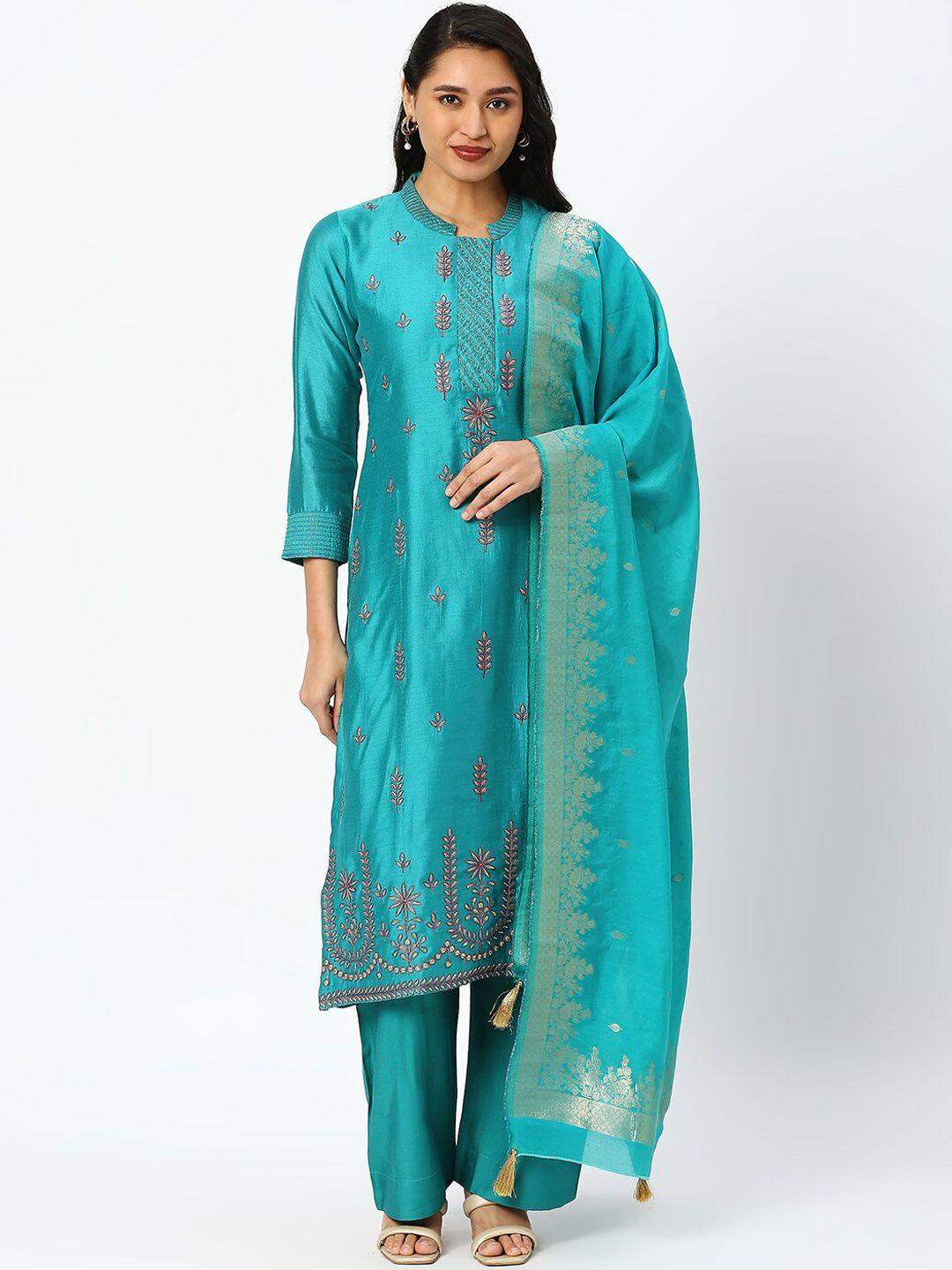 dressline ethnic motifs embroidered regular thread work kurta with palazzos & dupatta