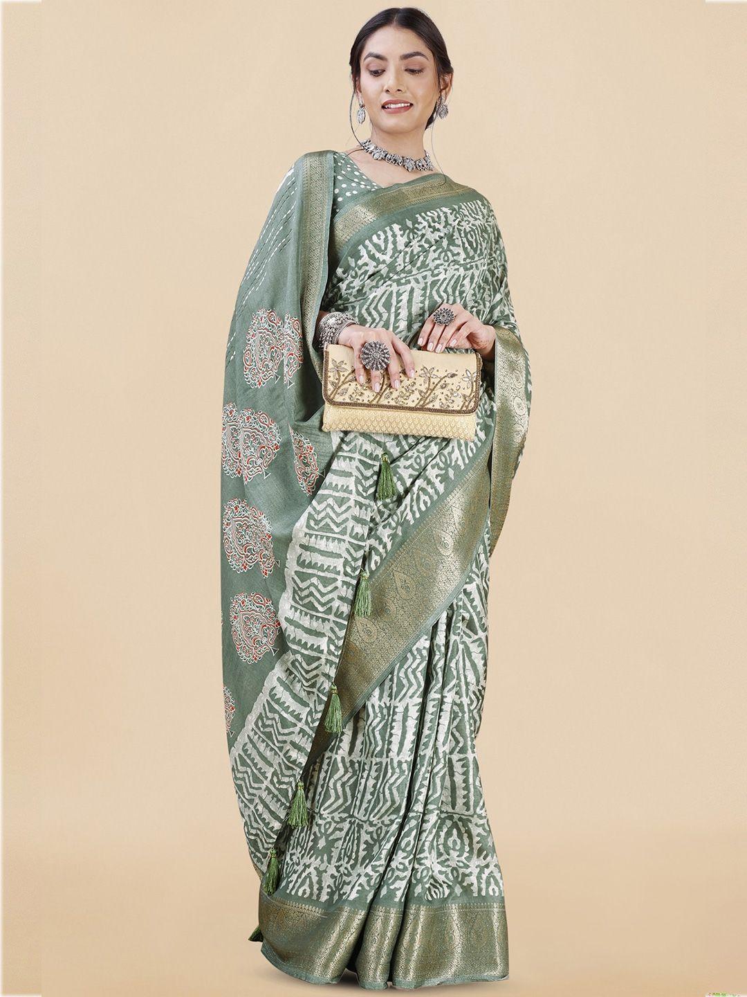 mirchi fashion abstract printed zari saree