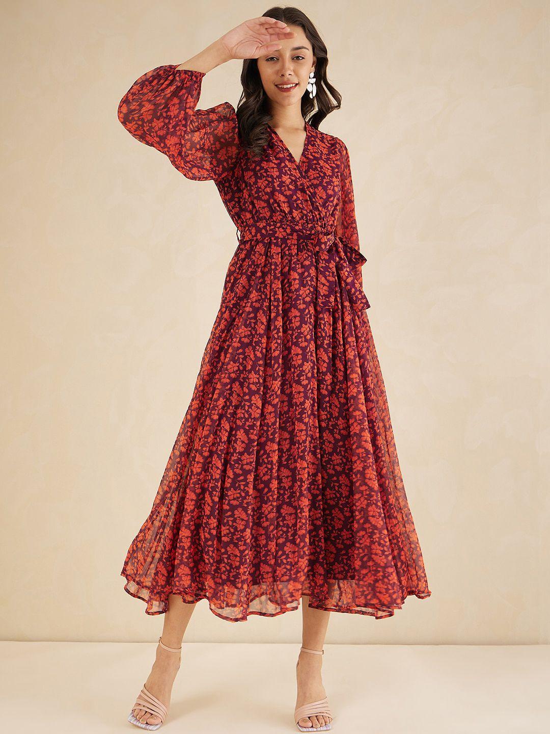 femella floral printed chiffon wrap midi dress