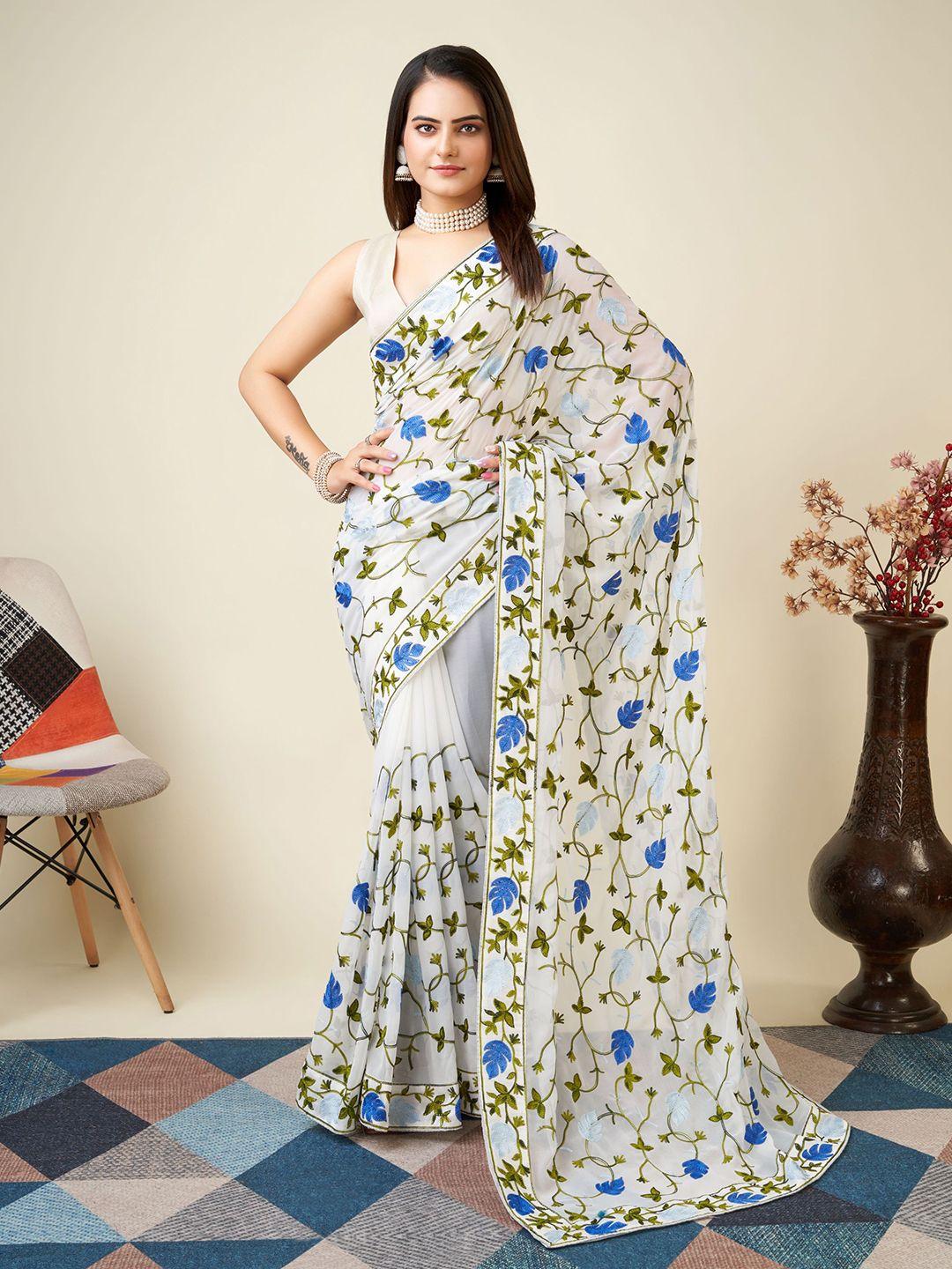 vairagee floral embroidered net saree