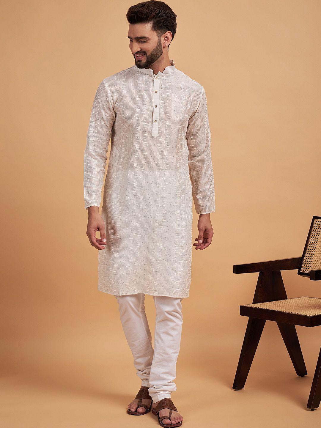 house of pataudi geometric embroidered sequinned straight kurta