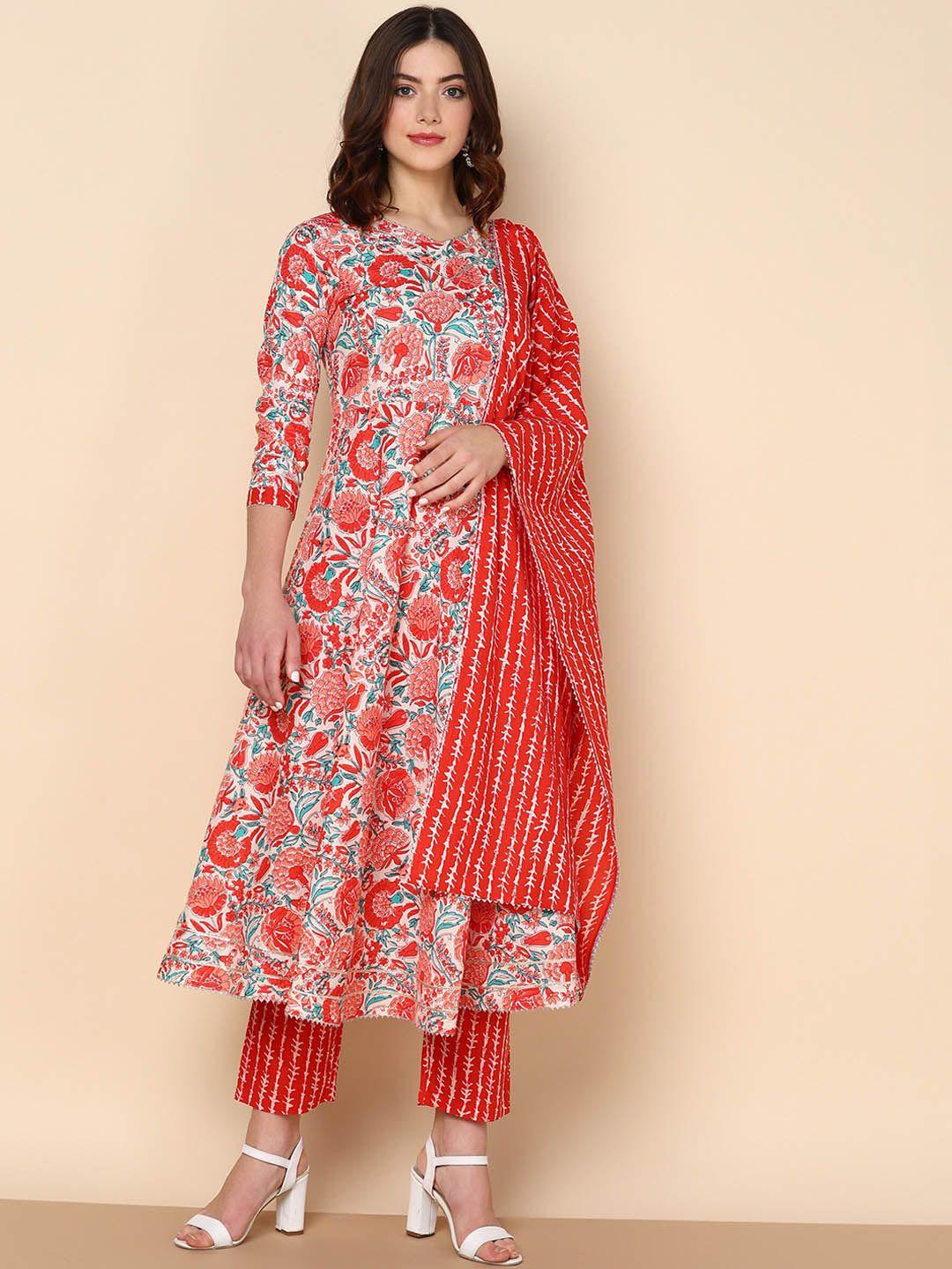 kalini floral printed empire pure cotton kurta with trousers & dupatta