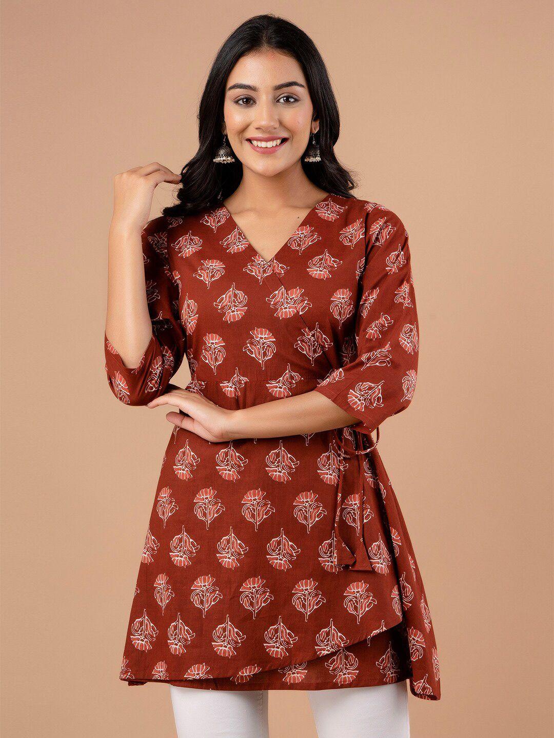 feranoid floral printed pure cotton a line kurti