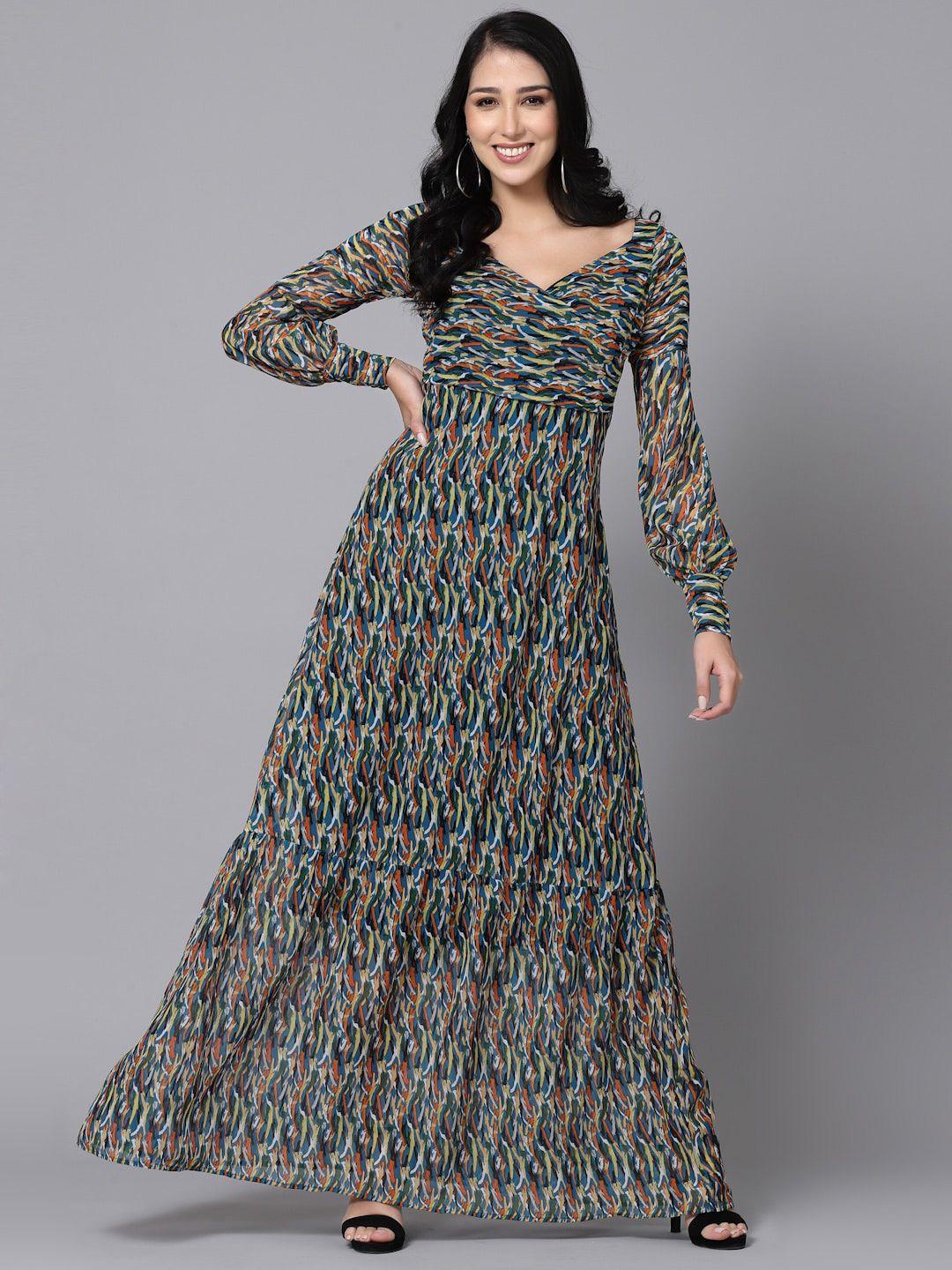 aayu abstract printed georgette maxi dress