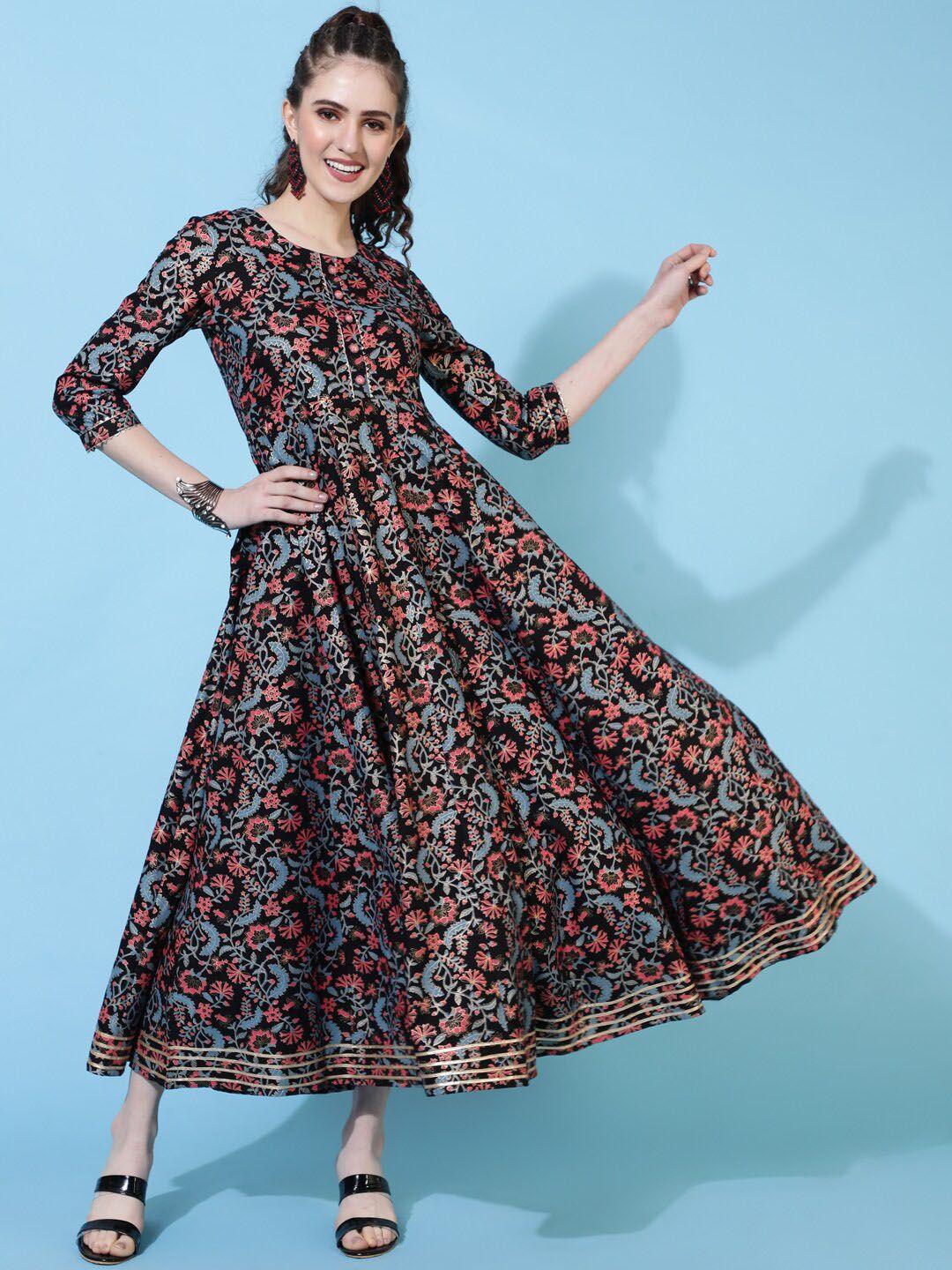 kimayra floral printed cotton fit & flare ethnic dresses