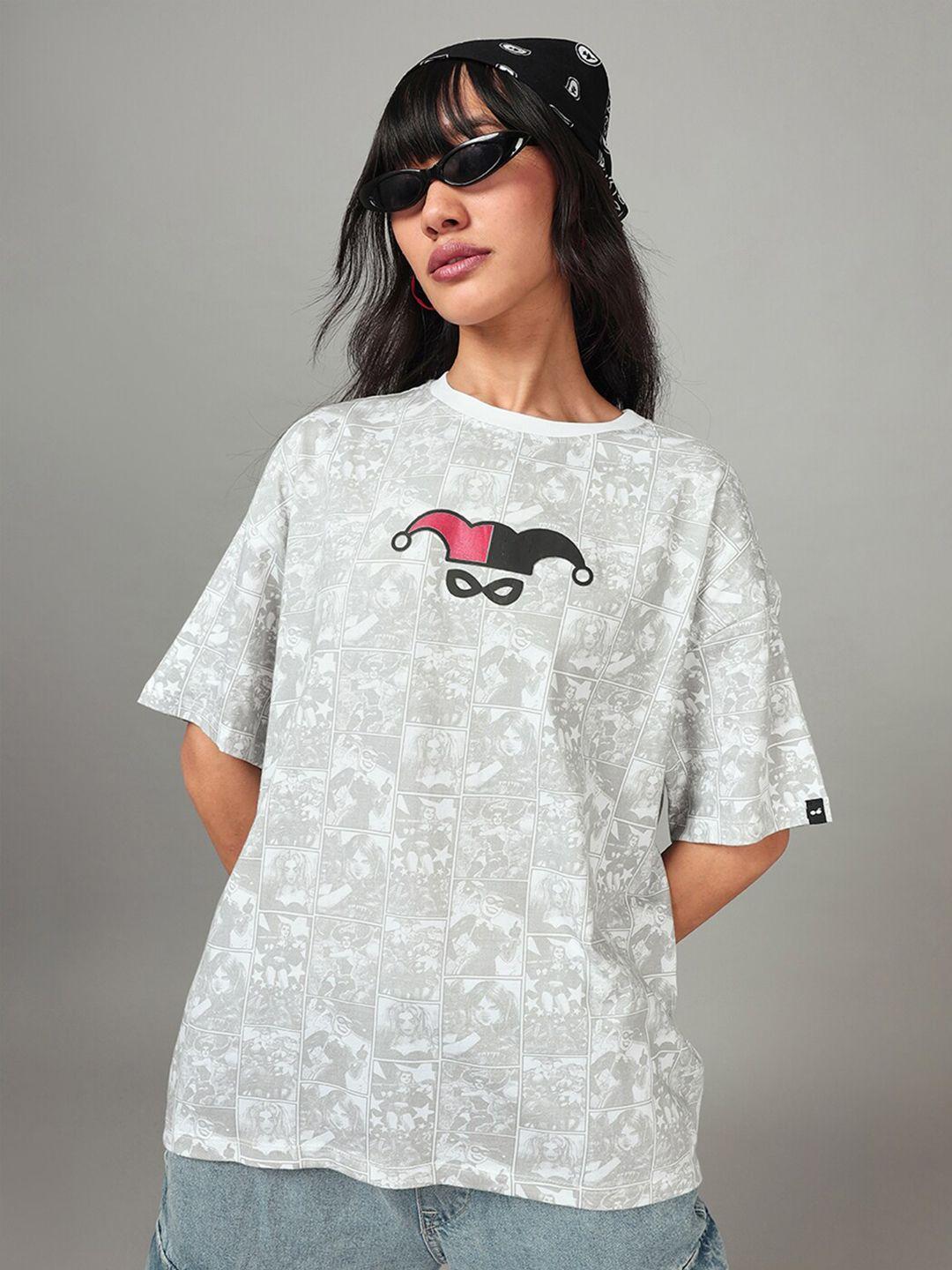 bewakoof graphic printed drop-shoulder sleeves cotton oversized t-shirt