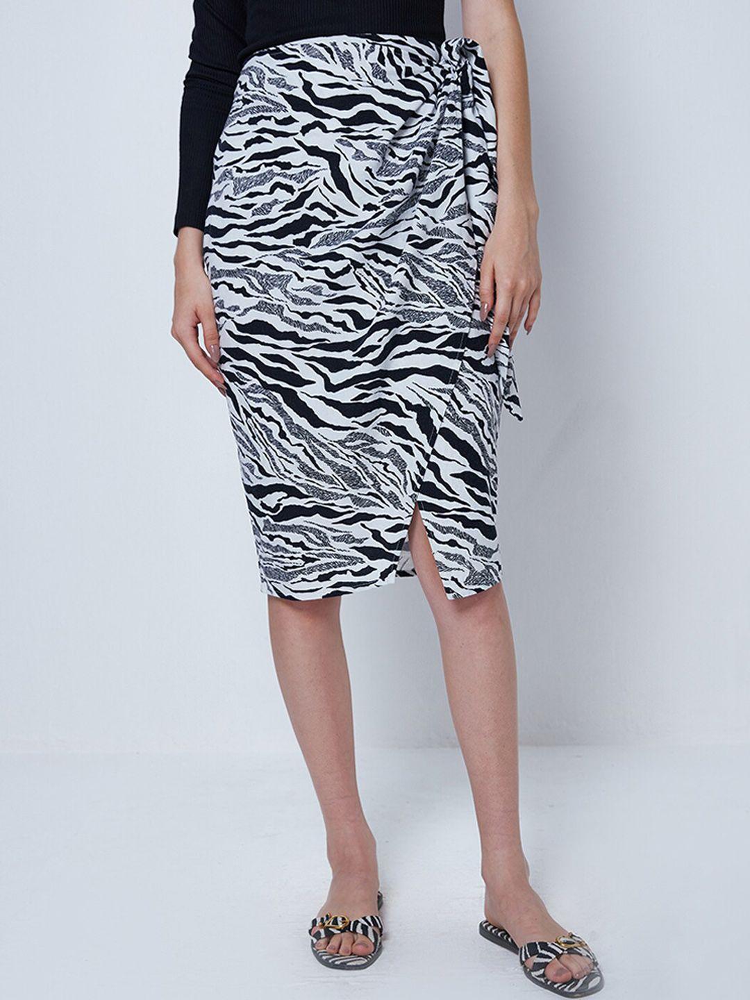 cover story animal printed cotton linen wrap midi skirt