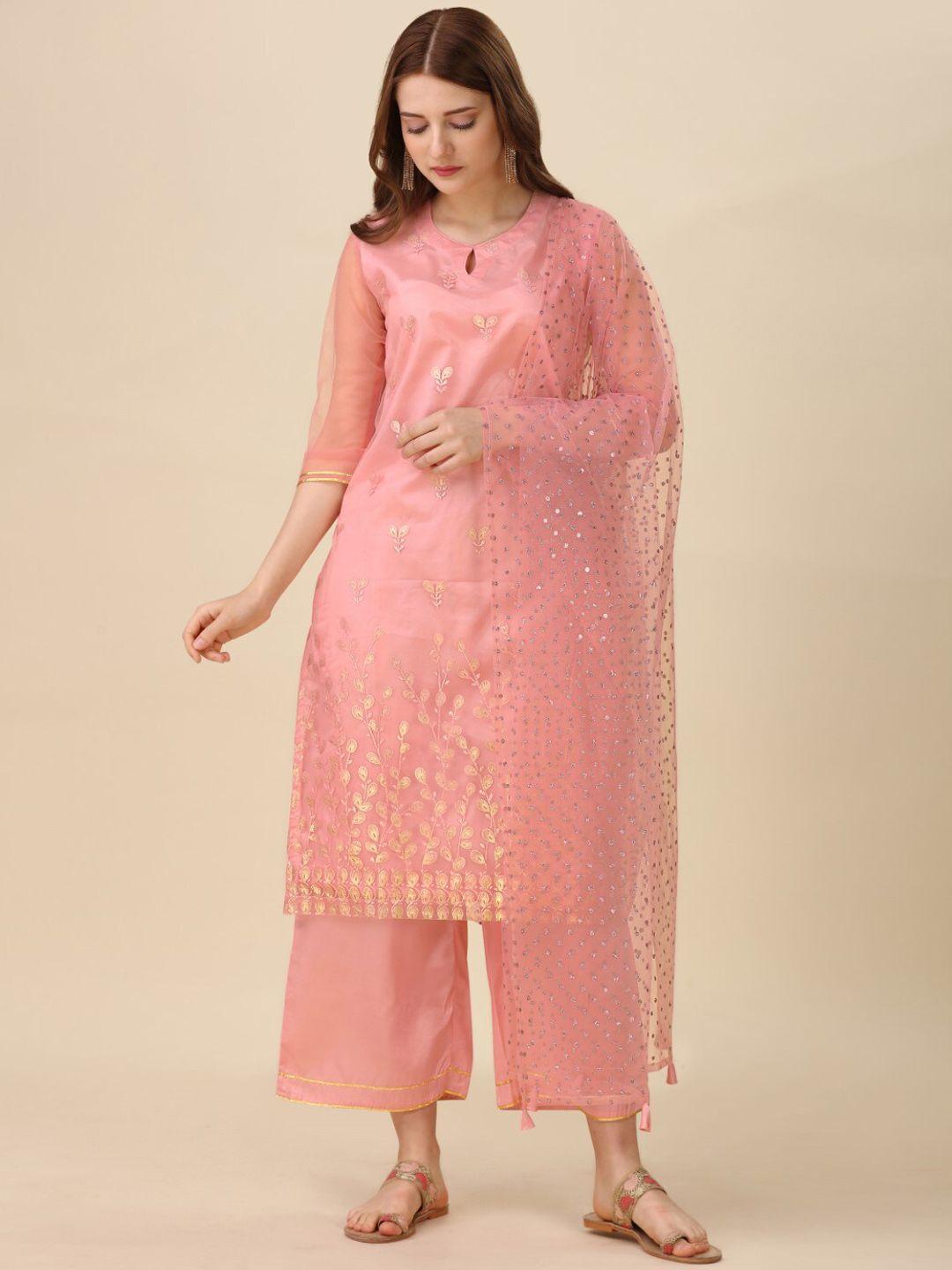 modestouze attires floral embroidered beads & stones kurta with palazzos & dupatta