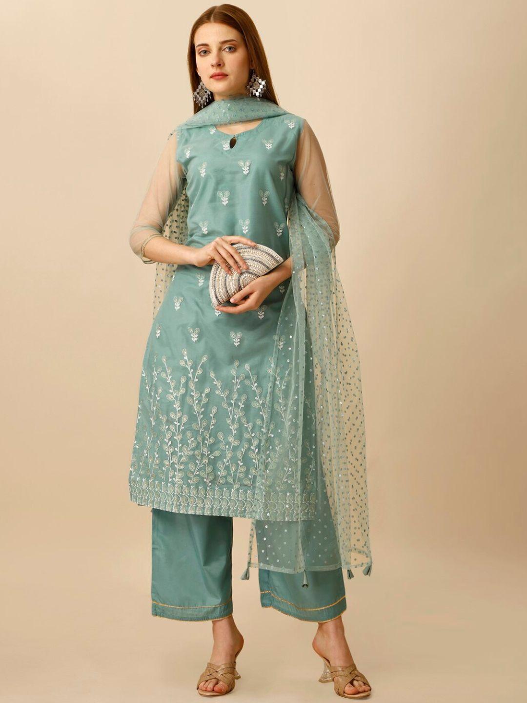 modestouze attires ethnic motifs embroidered net kurta with palazzos & dupatta