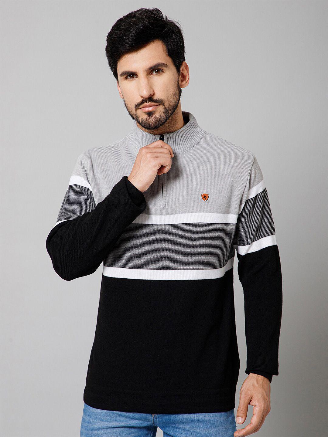 cantabil striped mock collar cotton pullover