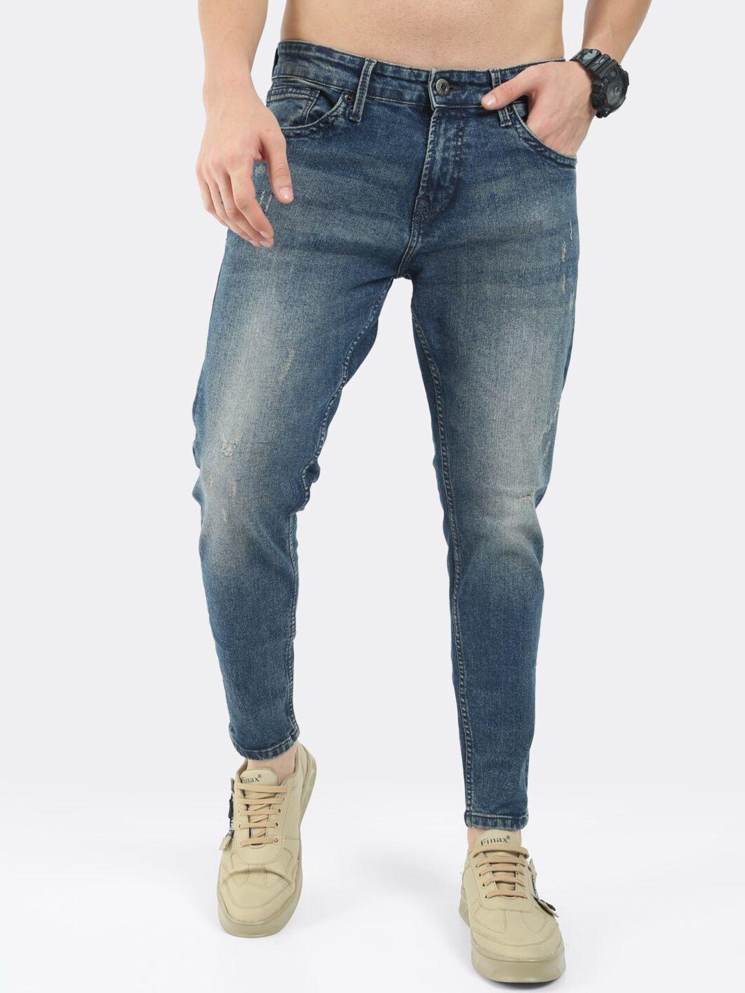 badmaash men jean skinny fit mid-rise low distress heavy fade cotton jeans