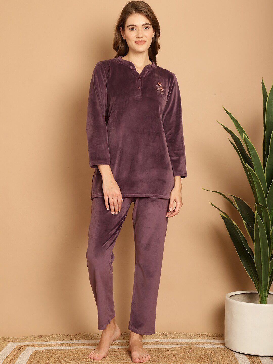 aerowarm mandarin collar long sleeves velvet top & pyjamas