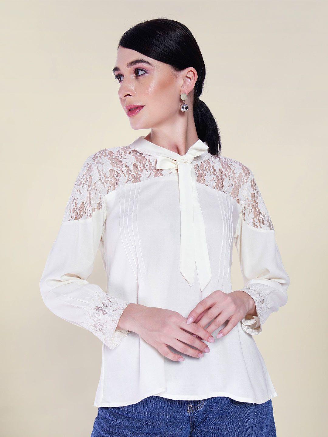 dressberry off white tie-up neck lace-up detail top