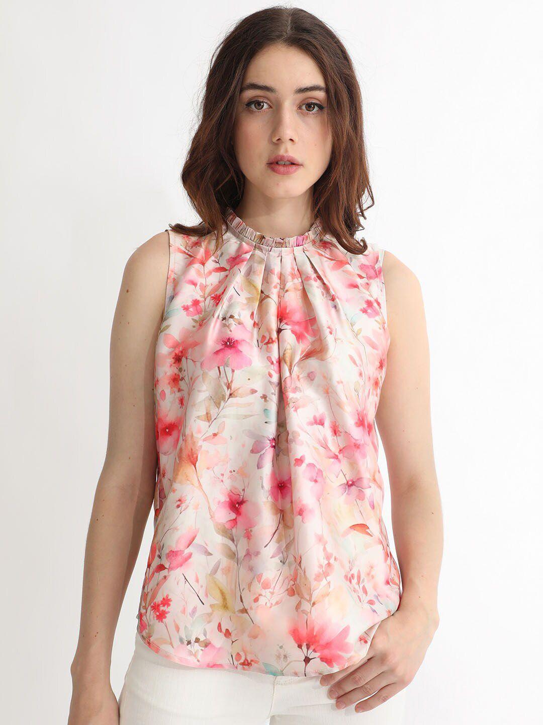 rareism floral printed pleated detail top