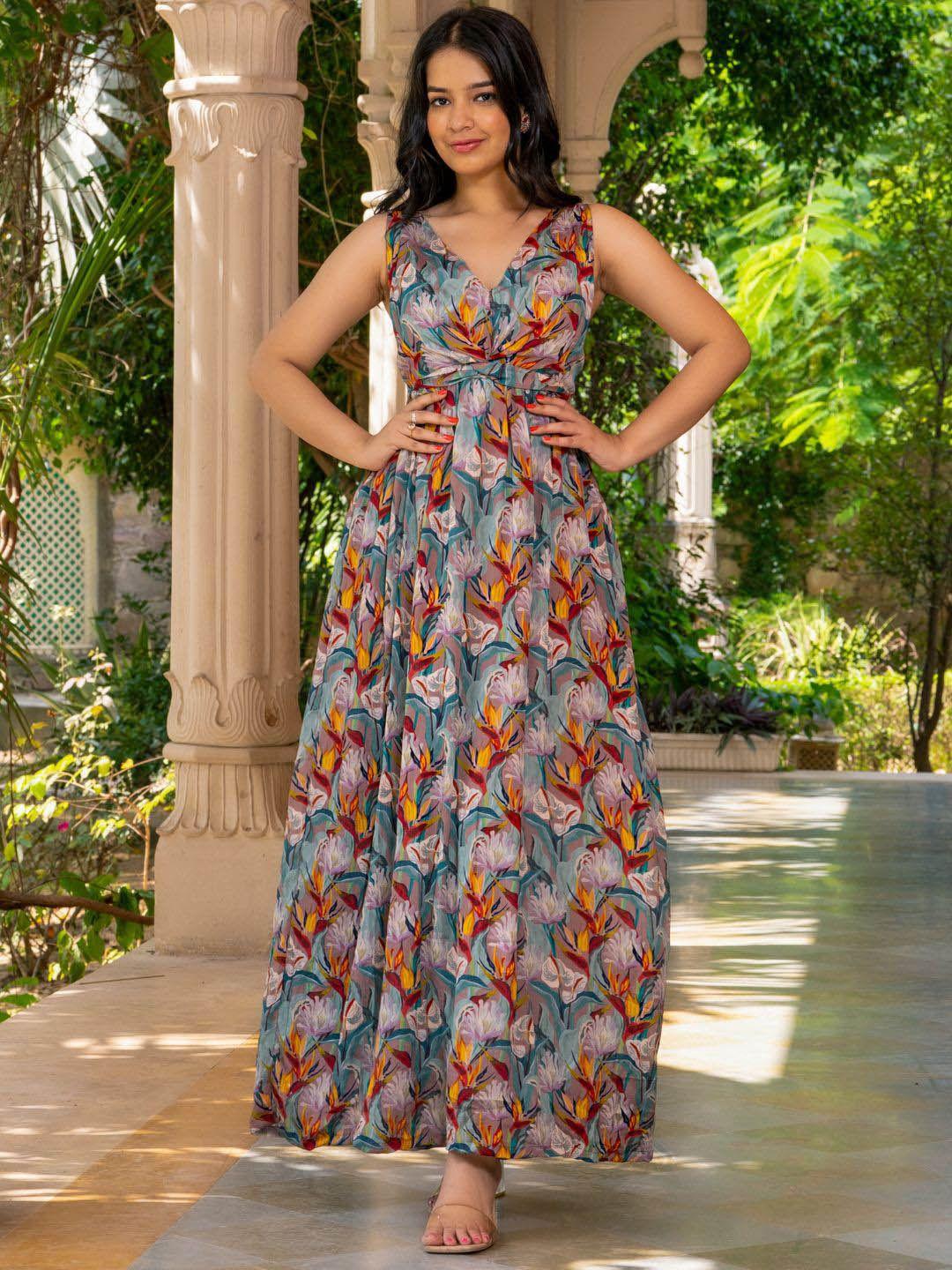 house of jamoti floral printed v-neck maxi dress